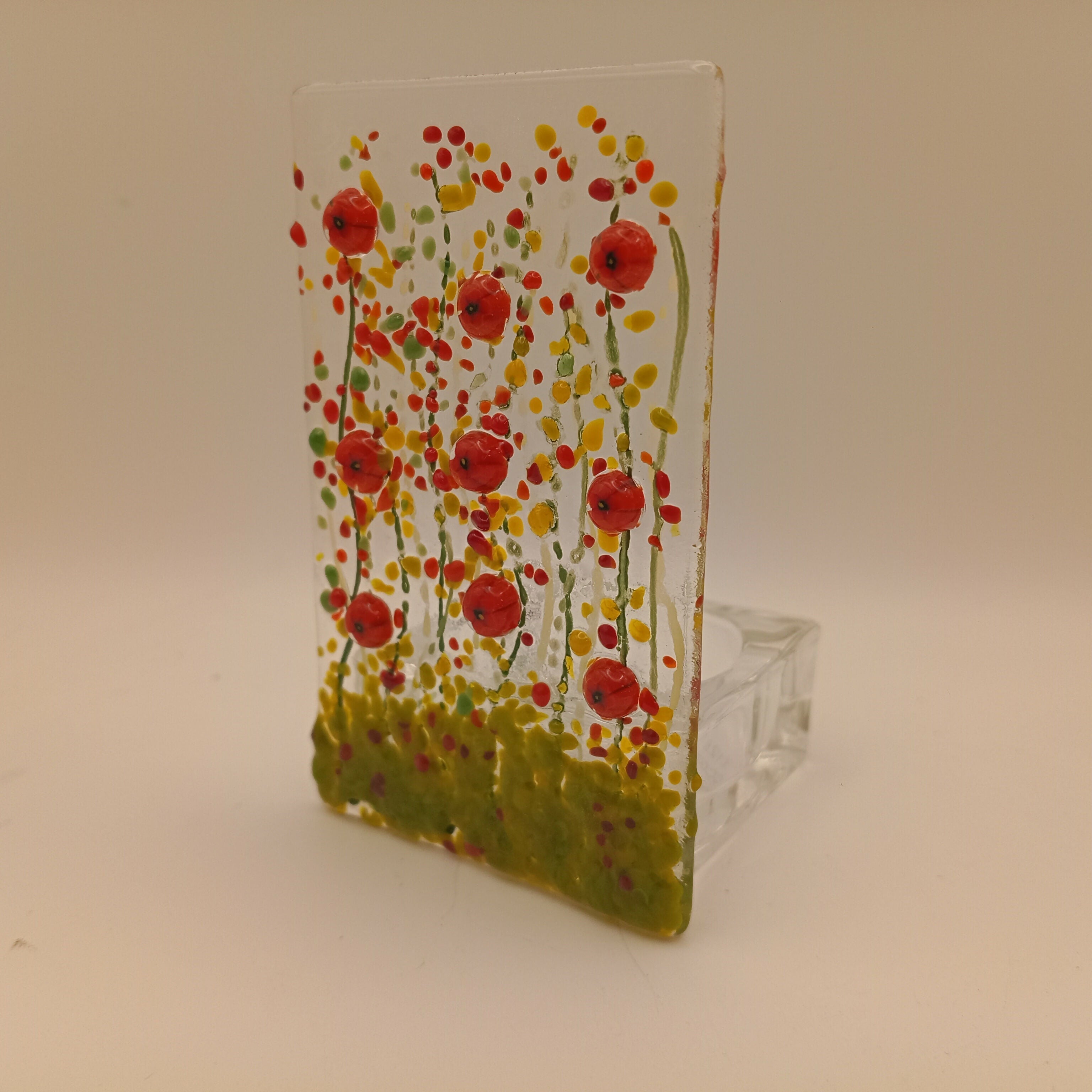 Fused Glass Poppy Tealight