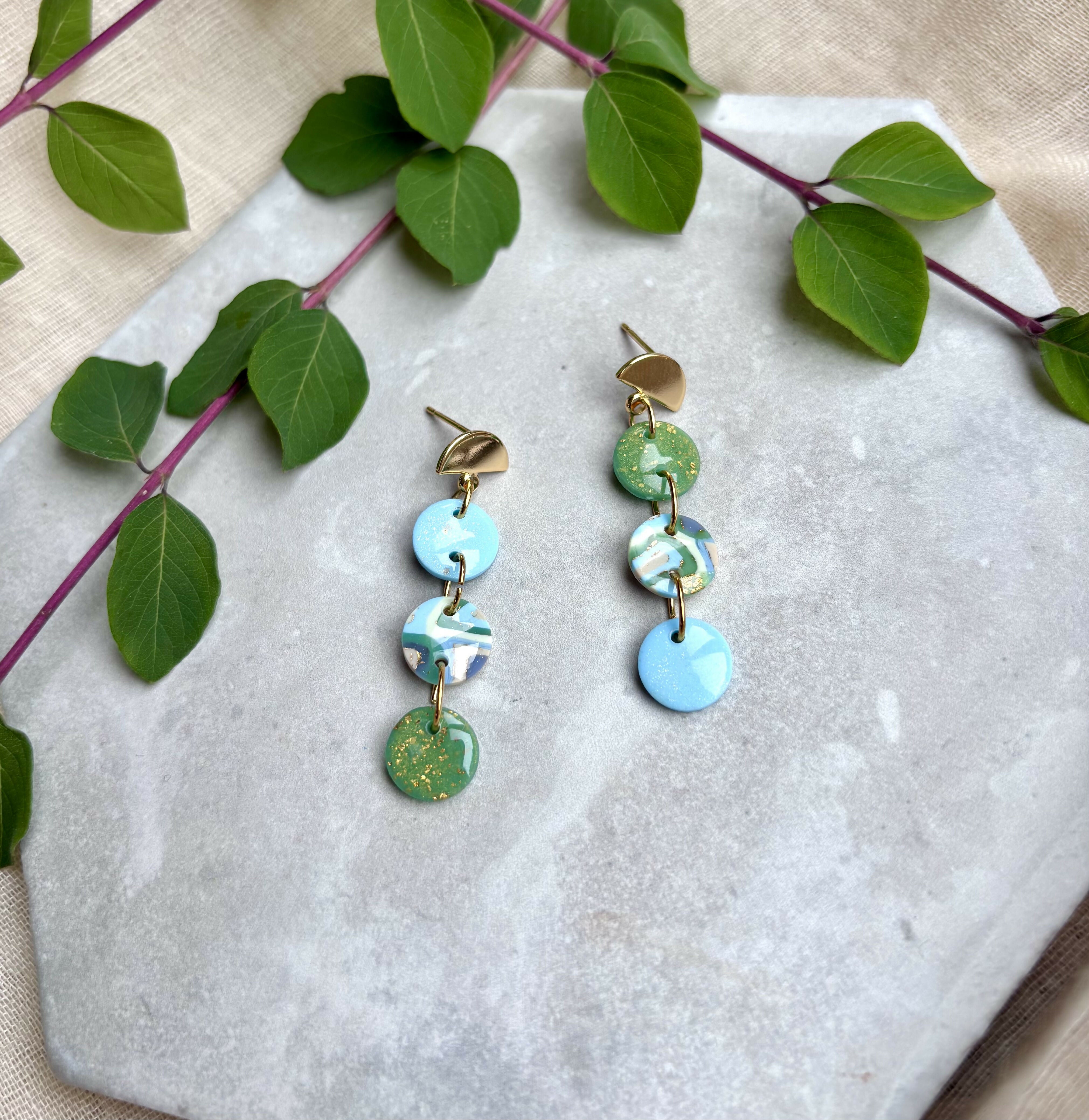 Aqua Collection - Droplet Dangles Polymer Clay Earrings