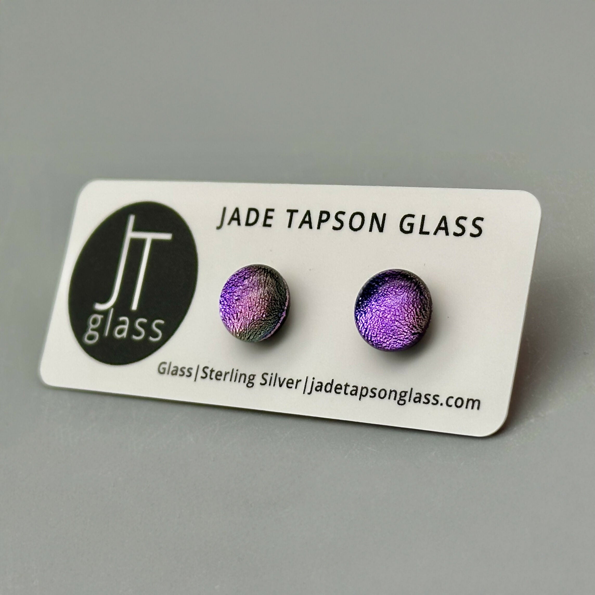 Pale Purple Dichroic Fused Glass Sterling Silver Stud Earrings - Handmade by Jade Tapson Glass.