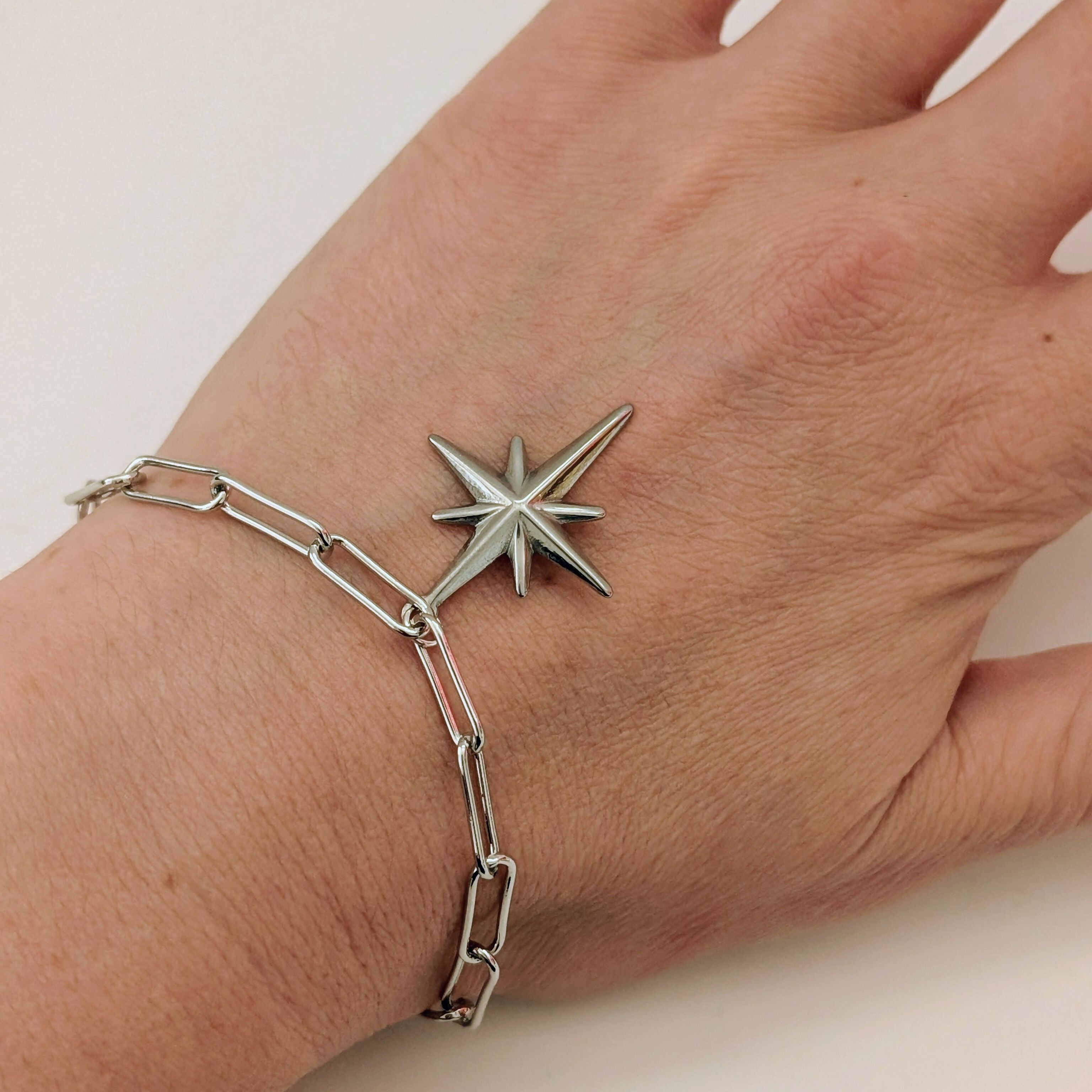 Silver North Star Bracelet on Paperclip Chain
