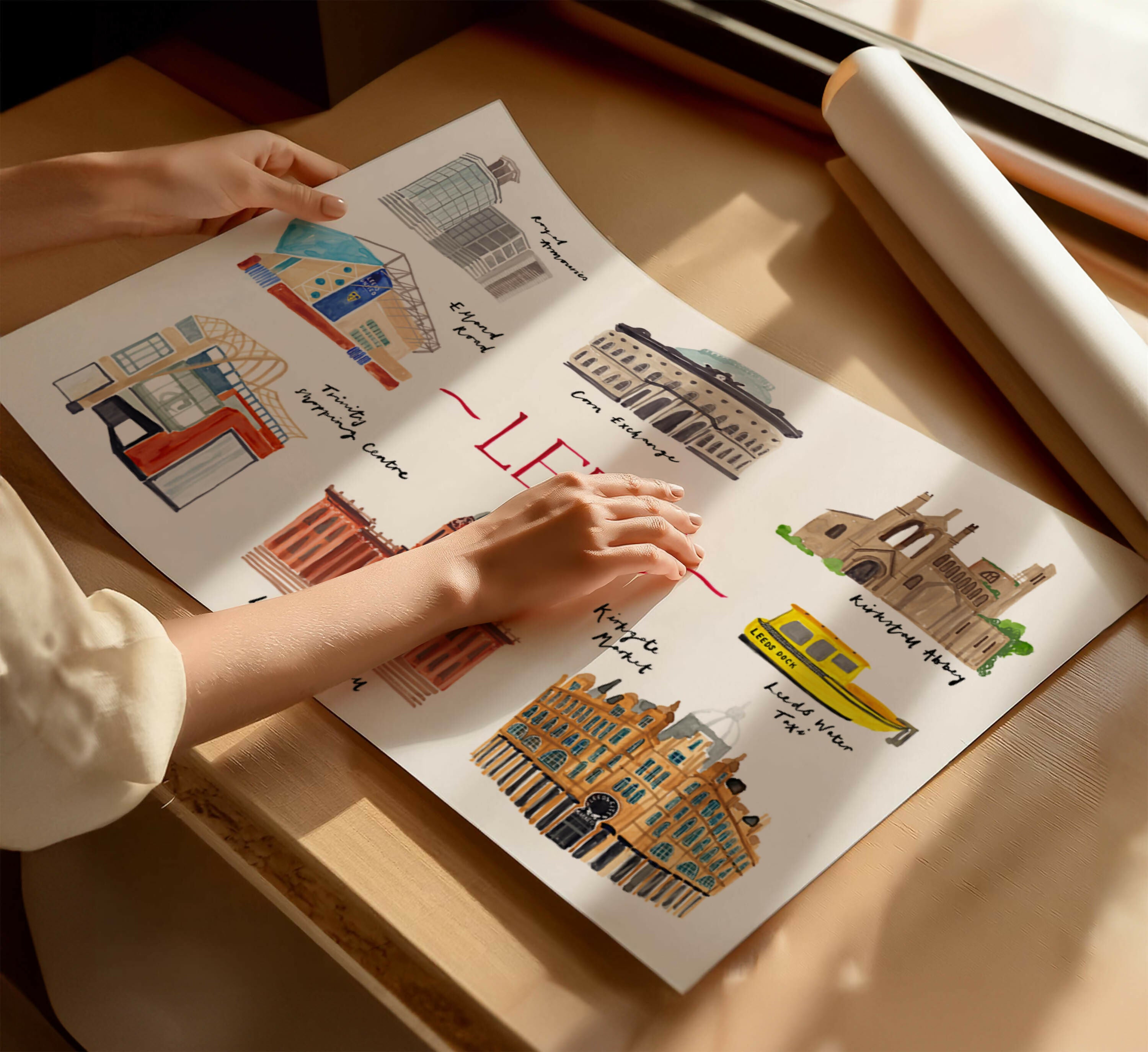 Leeds Landmarks Hand Painted Art Print