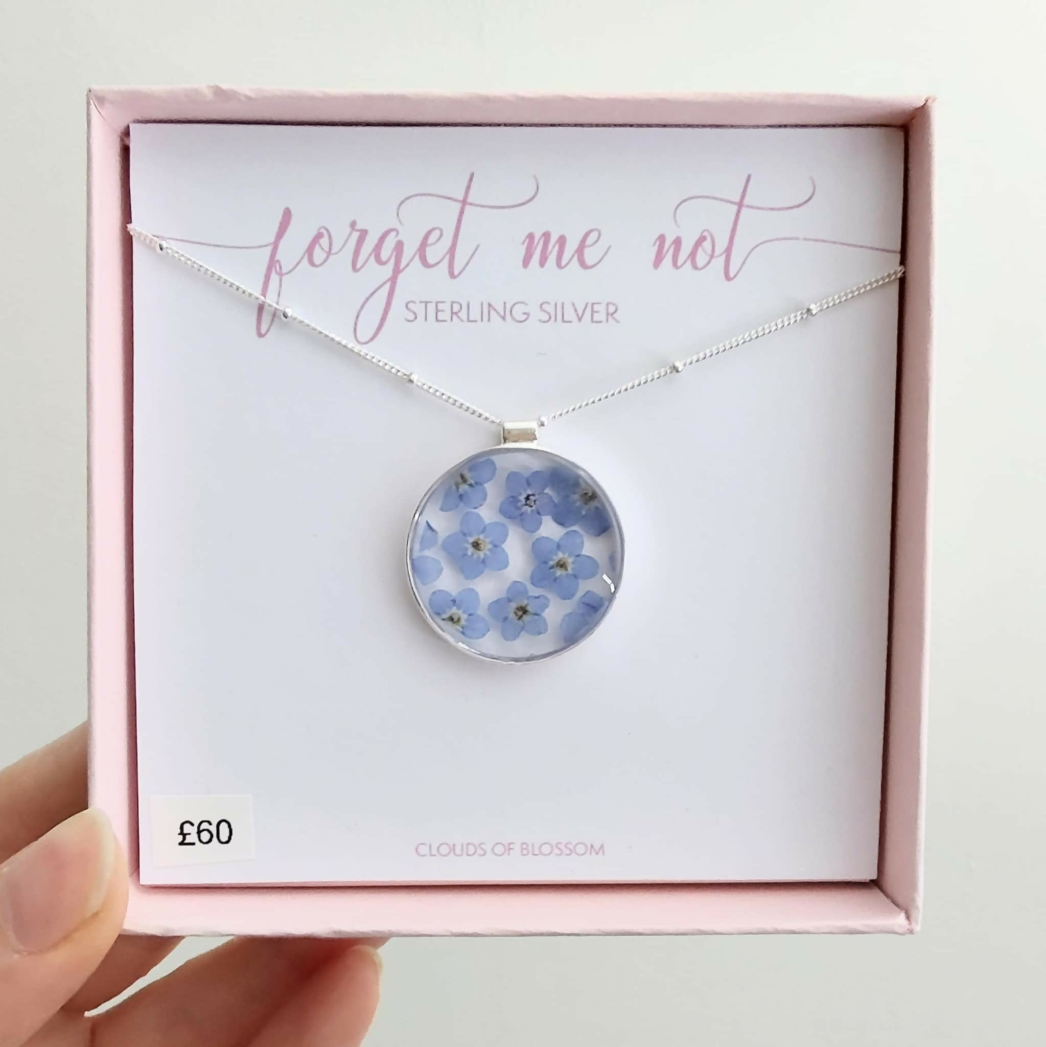 Forget Me Not Circle Satellite Necklace Sterling Silver