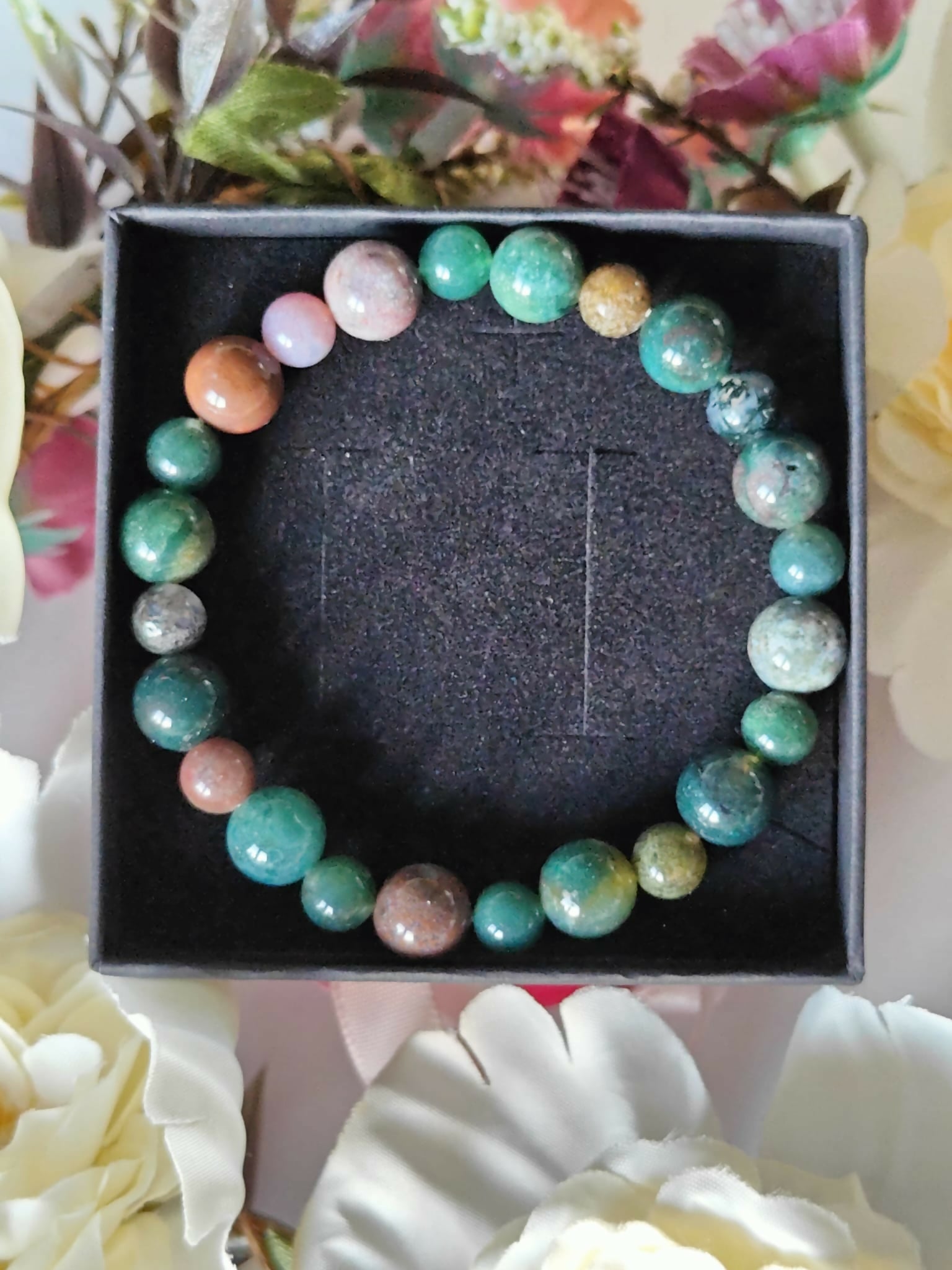Indian Agate Crystal Bead Bracelet