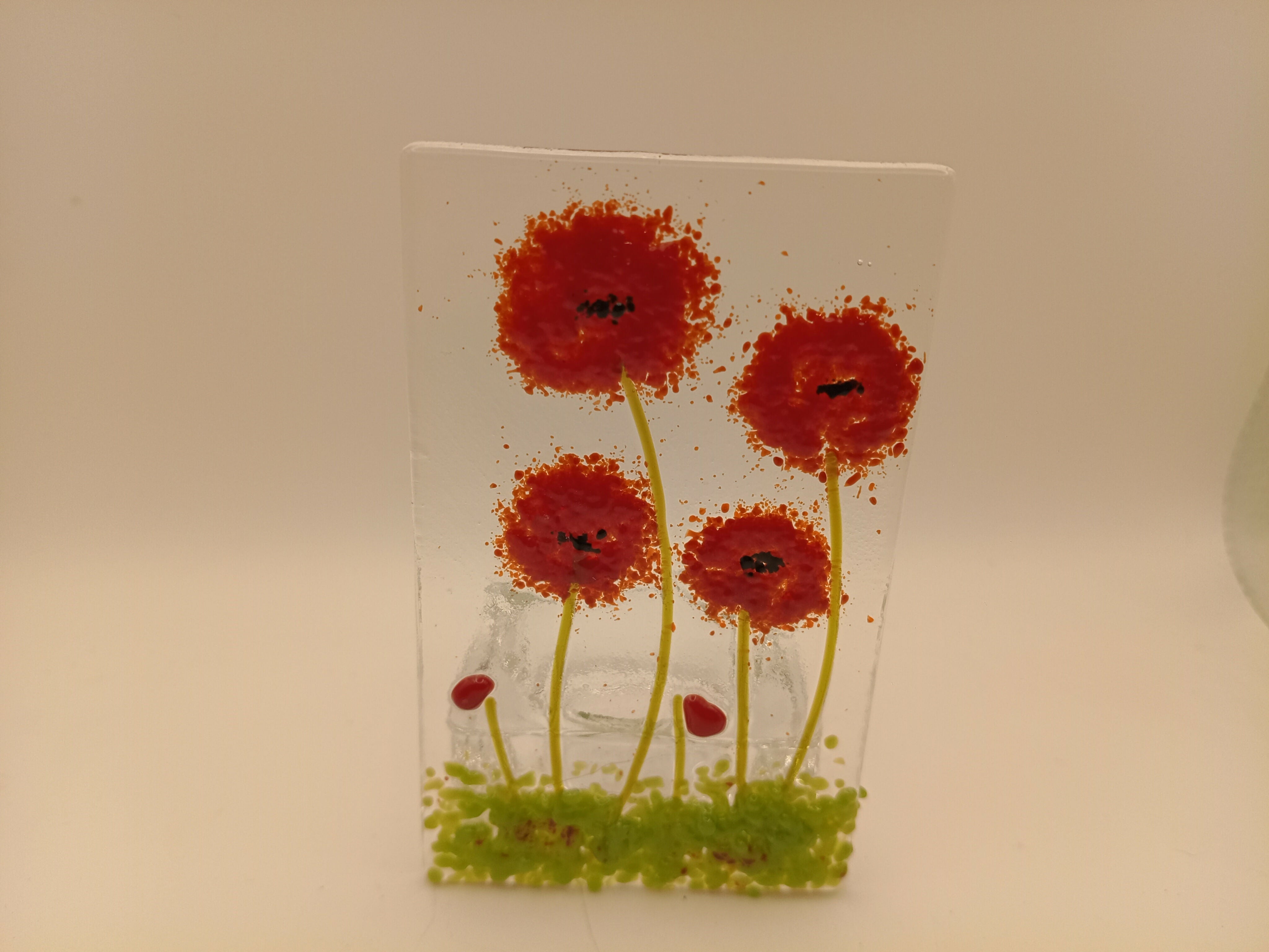 Fused Glass Poppy Tealight