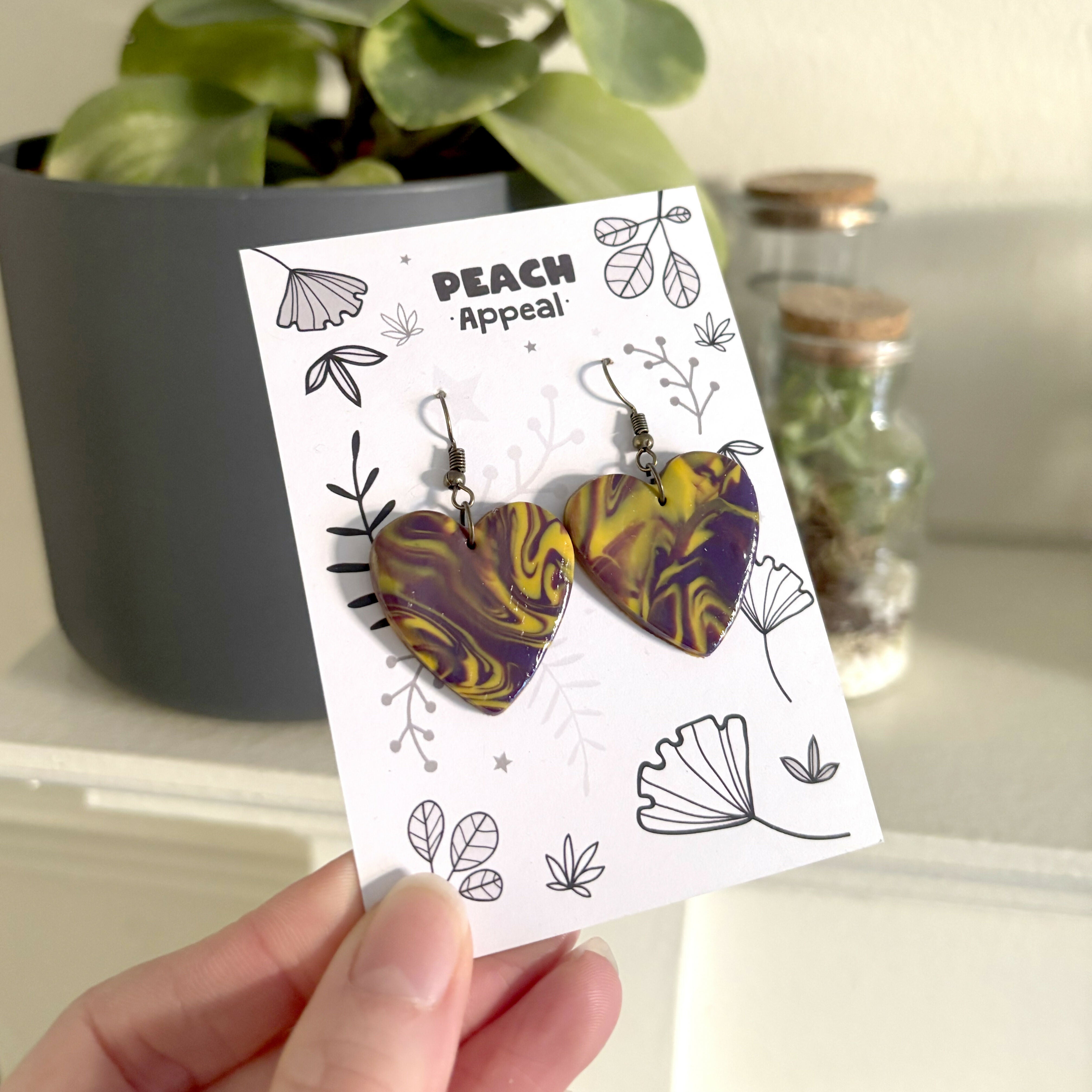 Recycled Polymer Clay Earrings - 70s Heart Swirl