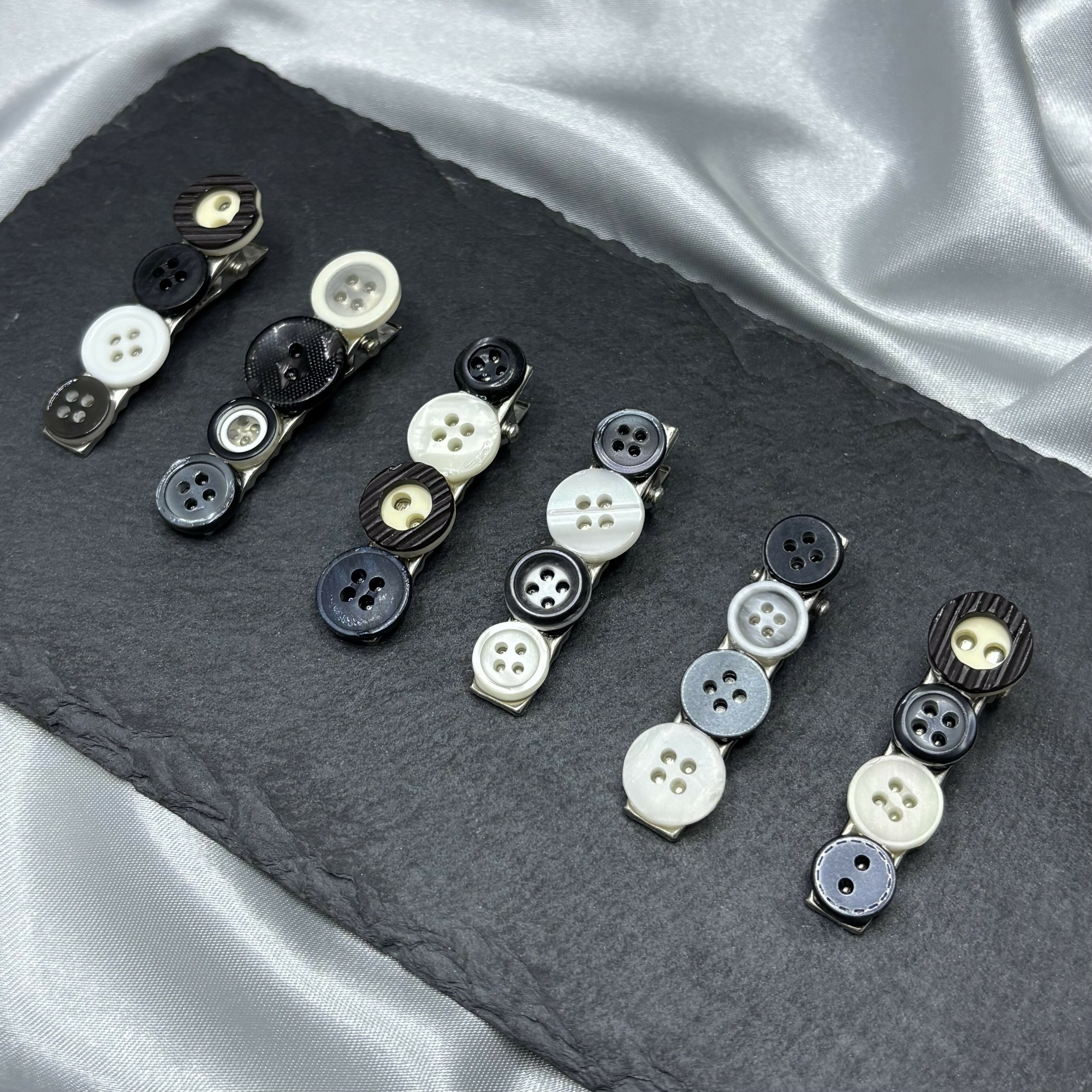 Black and White Button Hairclips