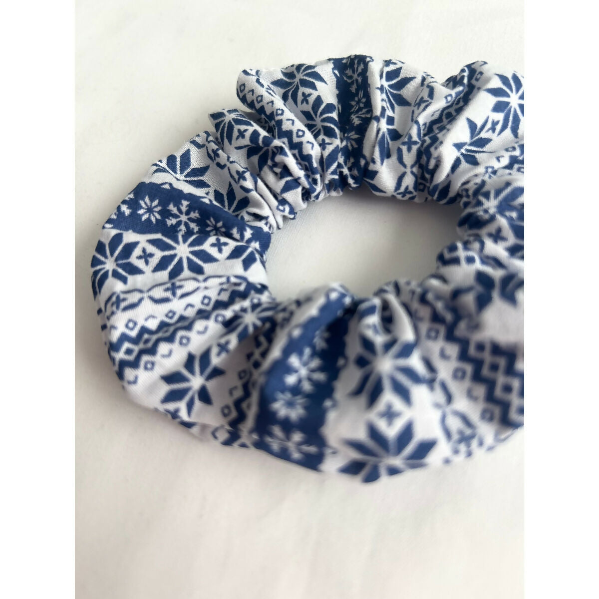 White & Blue Norwegian Christmas Hair Scrunchie