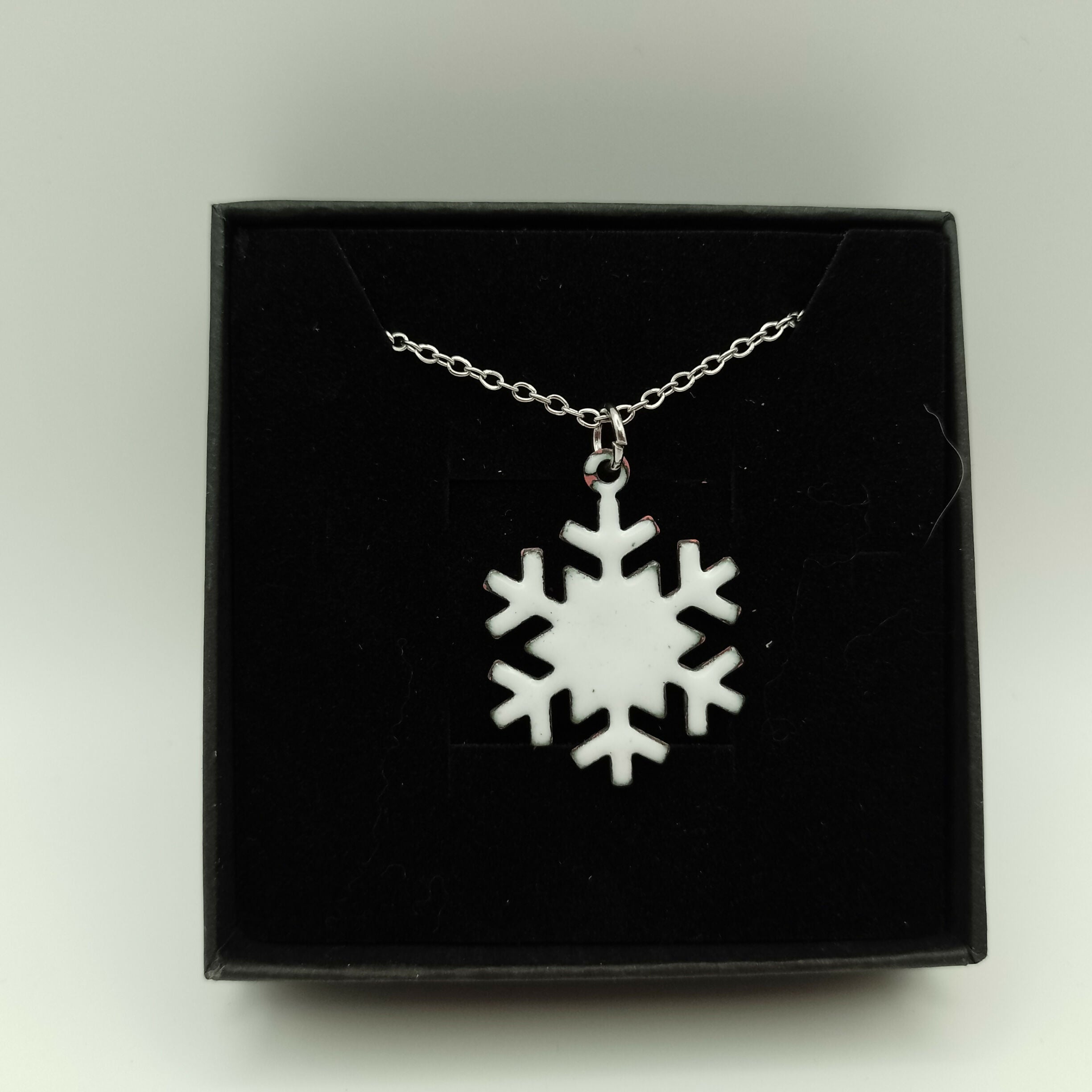White Enamel Snowflake Earrings and Pendant Set
