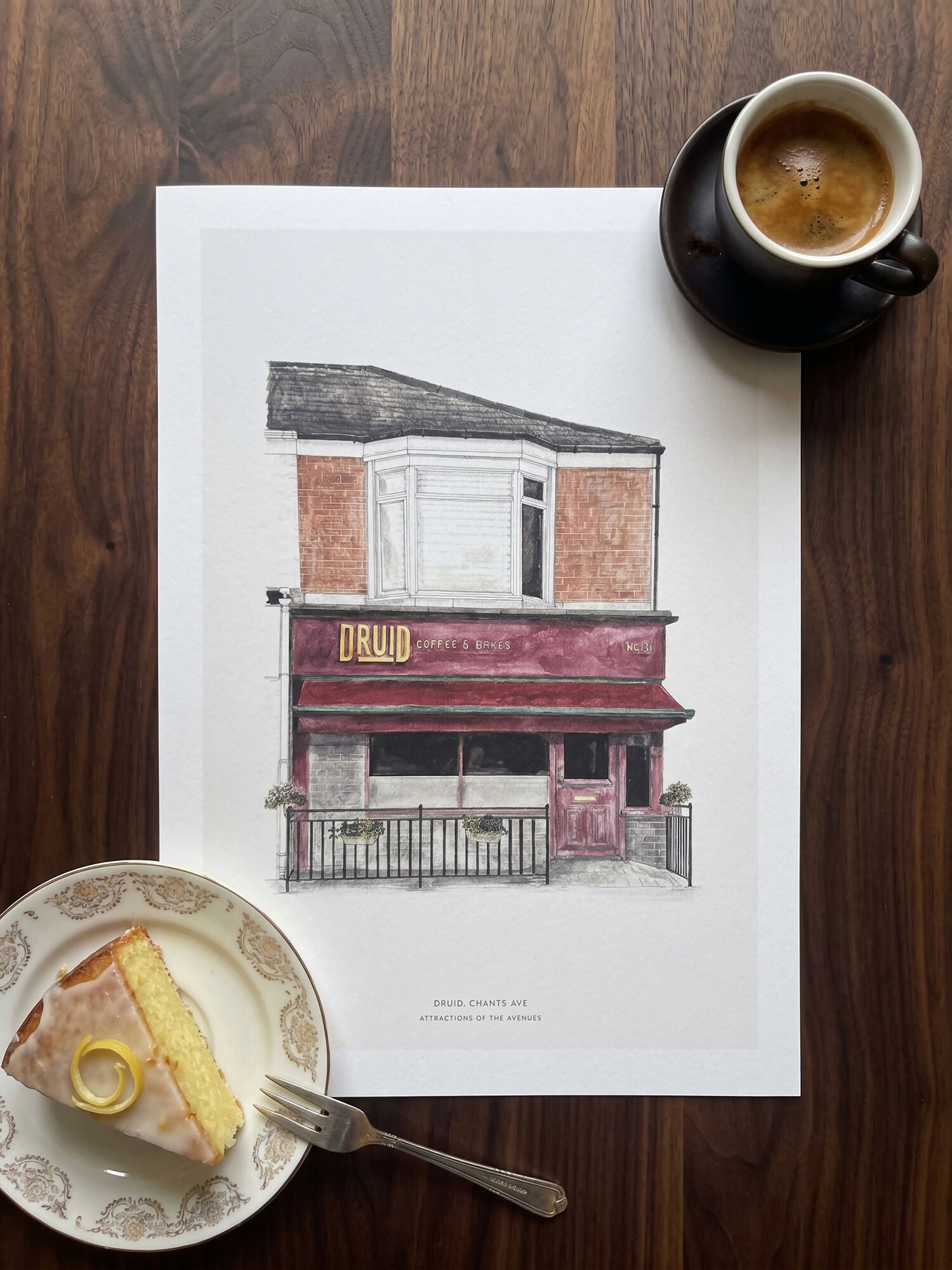 Hull Attractions of the Avenues Watercolour Print A4 / Druid Coffee