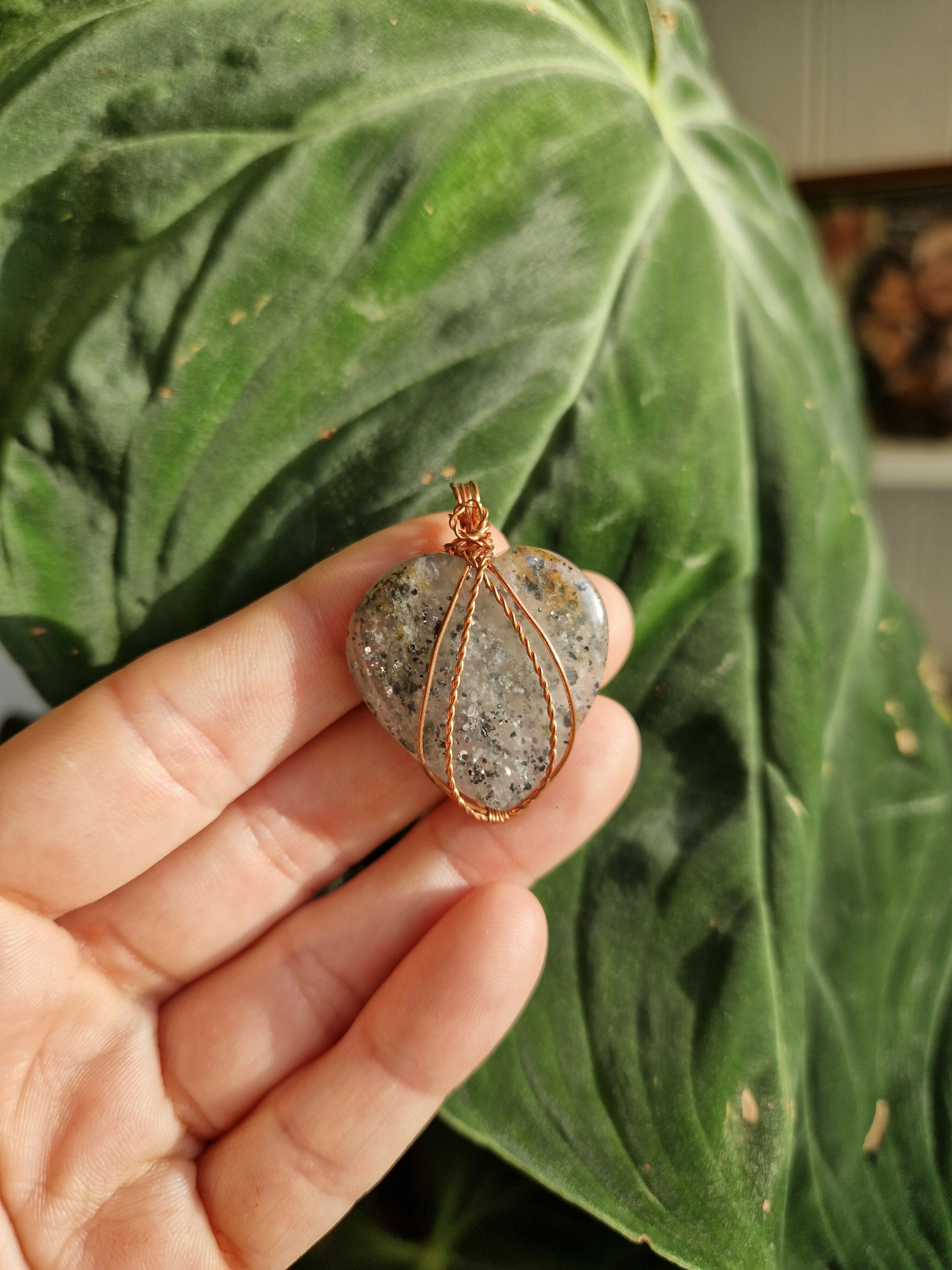 Rare Black Sunstone & Copper Heart Pendant with Adjustable Cord