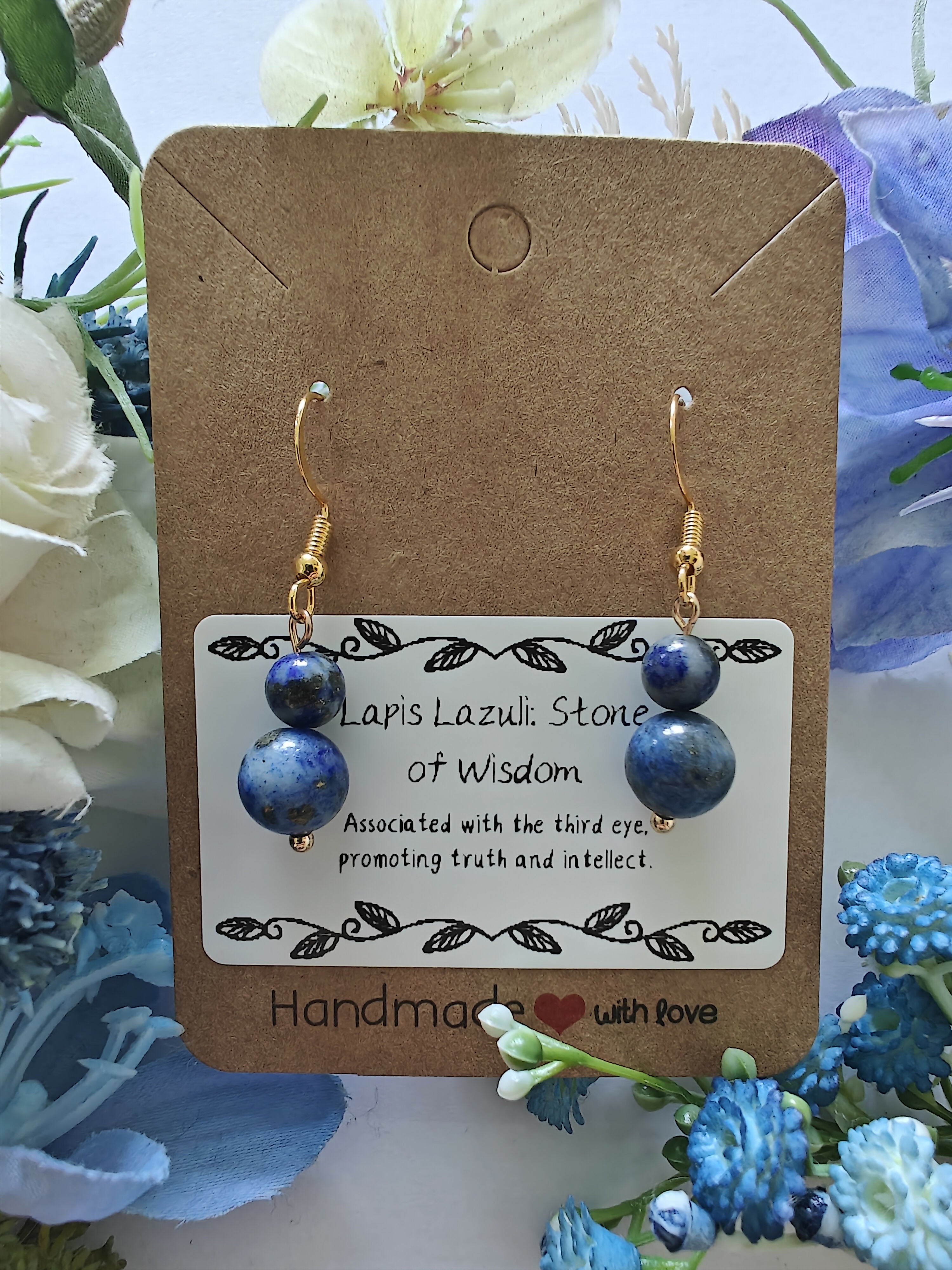 Lapis Lazuli Earrings on Gold Coloured Sterling Silver Plated Hooks