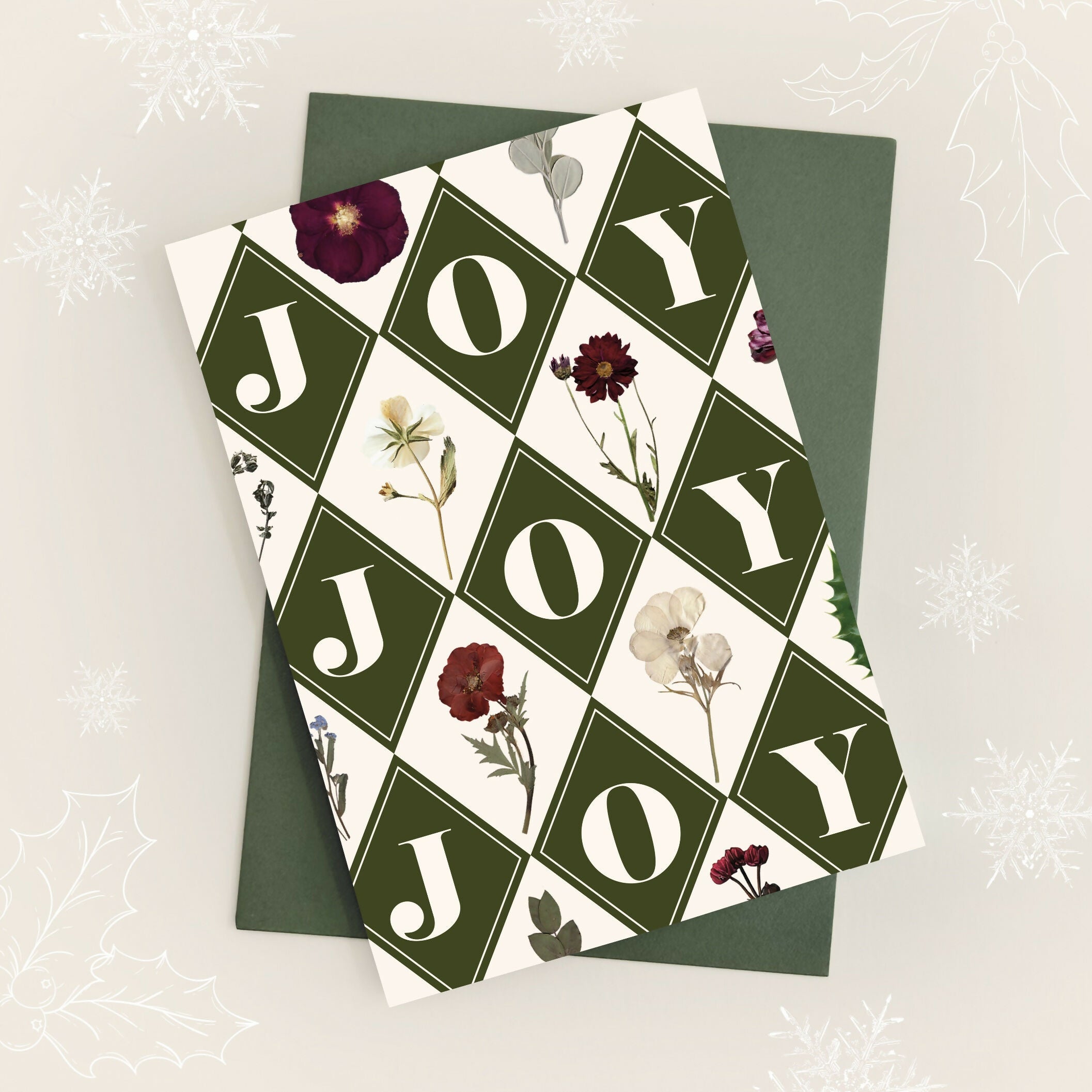 Pressed Flower JOY Print Christmas Card