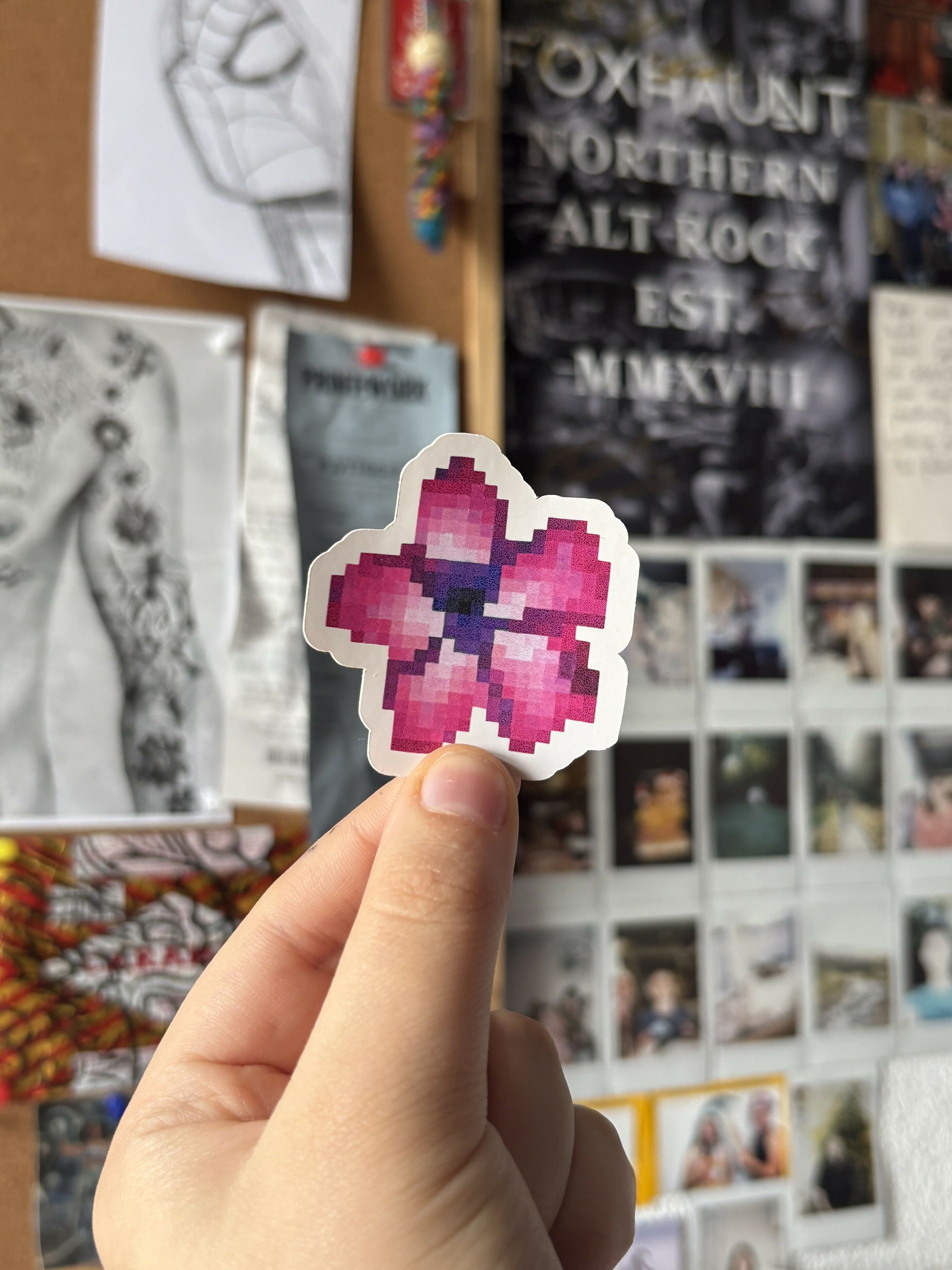 Pixel Cherry Blossom Die-Cut Stickers