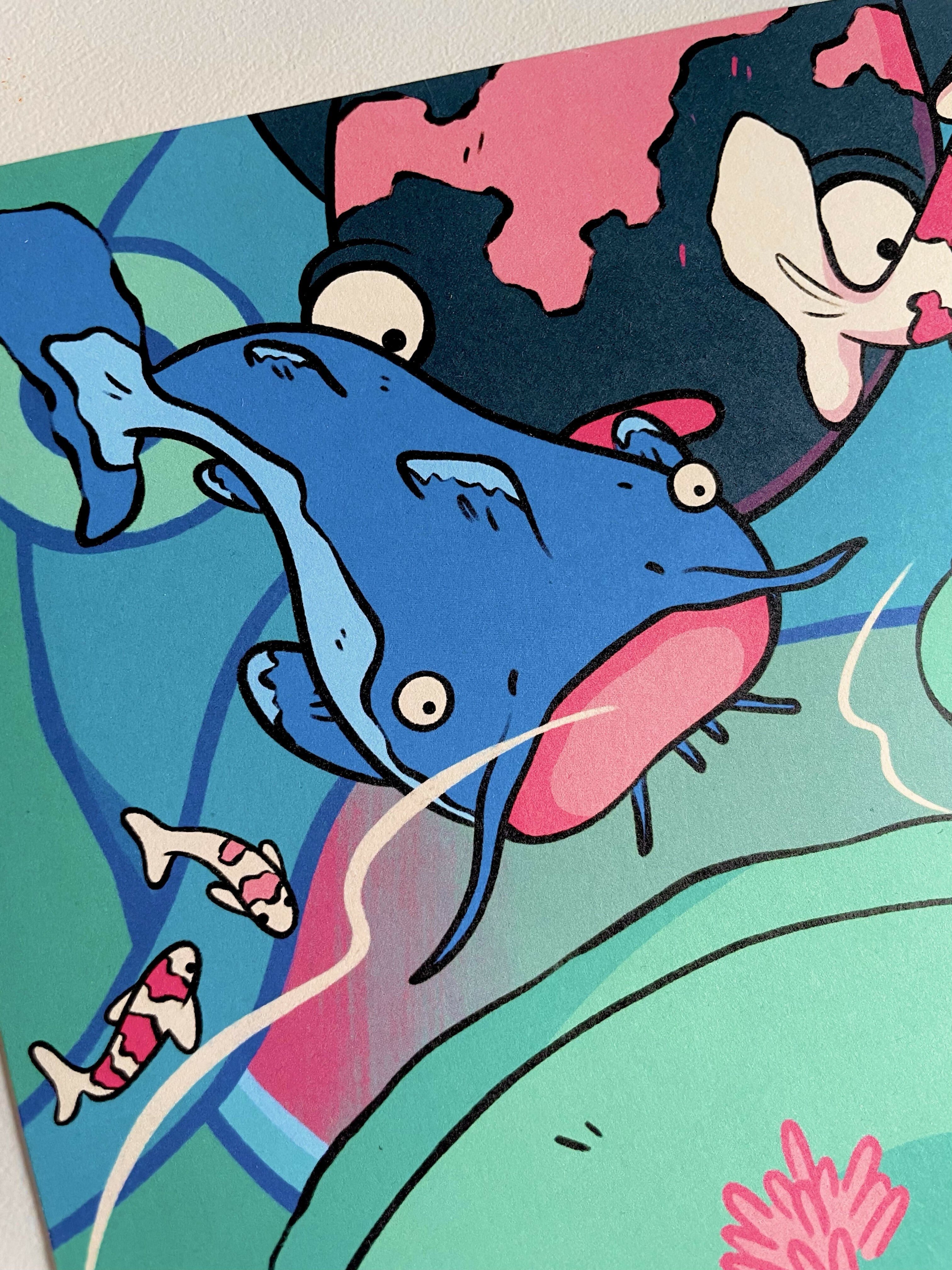 Busy at the Pond A3 Print