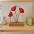 Red Poppy Stained Glass Panel with Solid Oak Stand