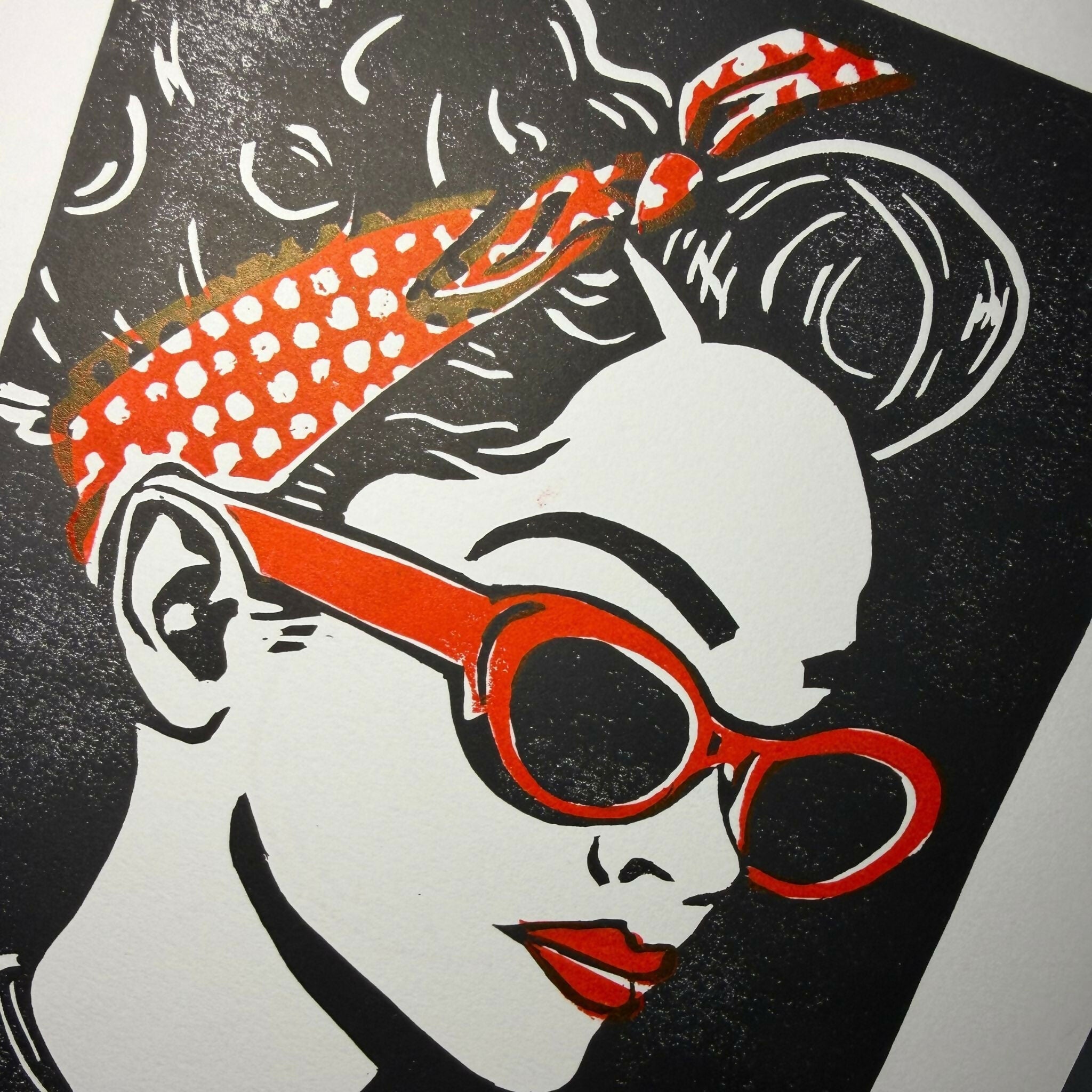 Original Lino Print 'Bandana Pin-up’