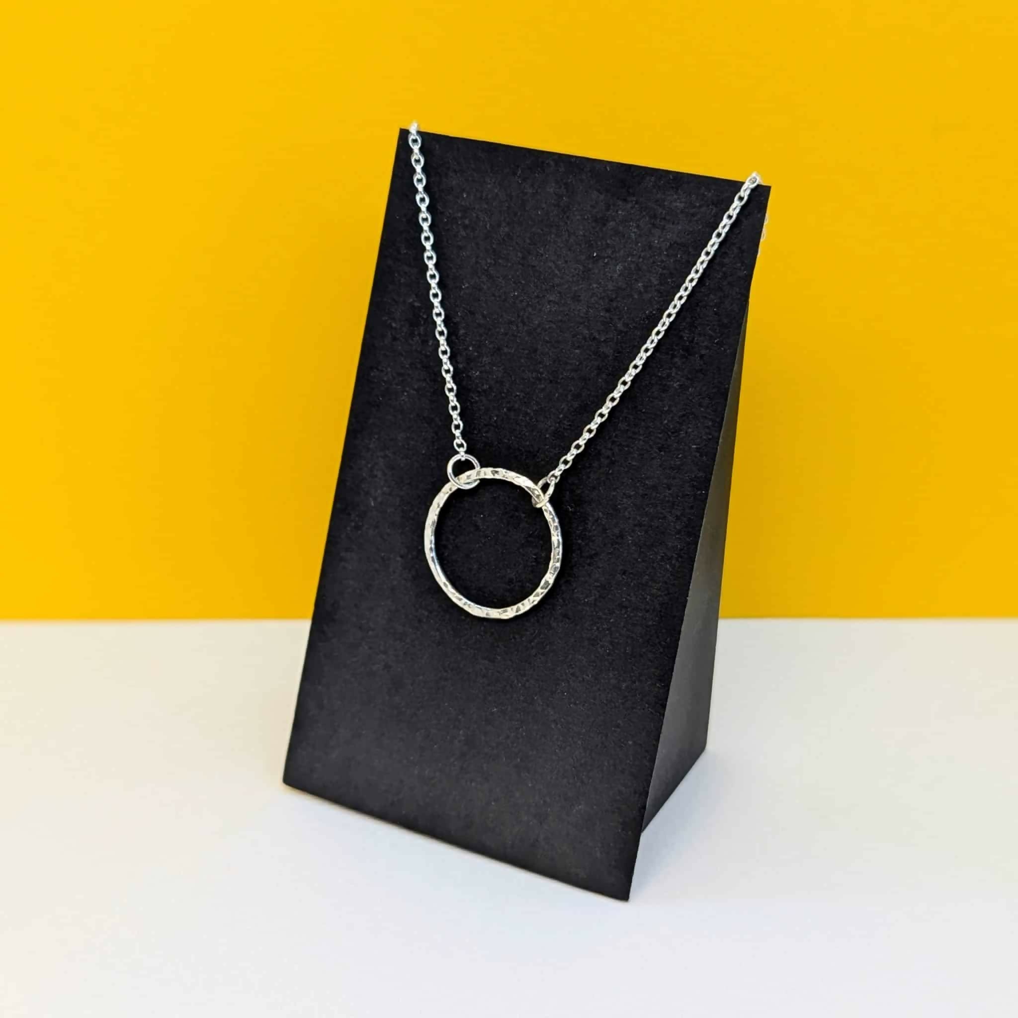 Sterling Silver Large Hammered Circle Pendant Necklace