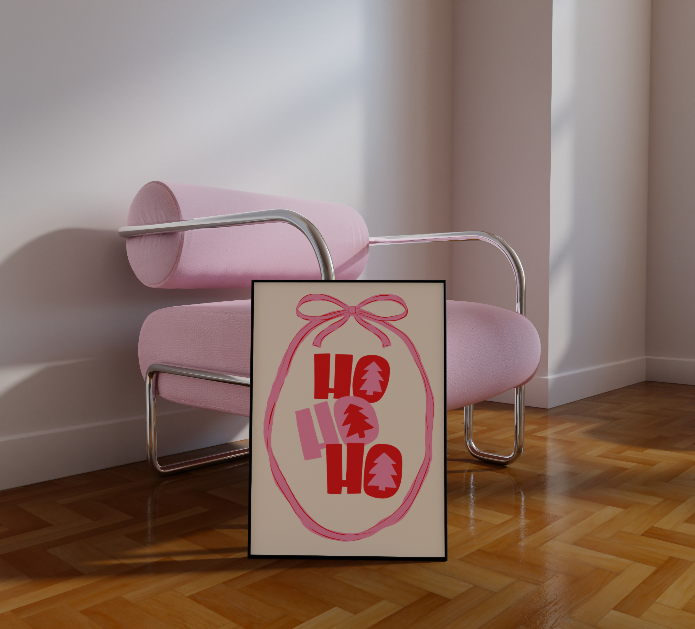 HO HO HO BOW CHRISTMAS WALL ART PRINT