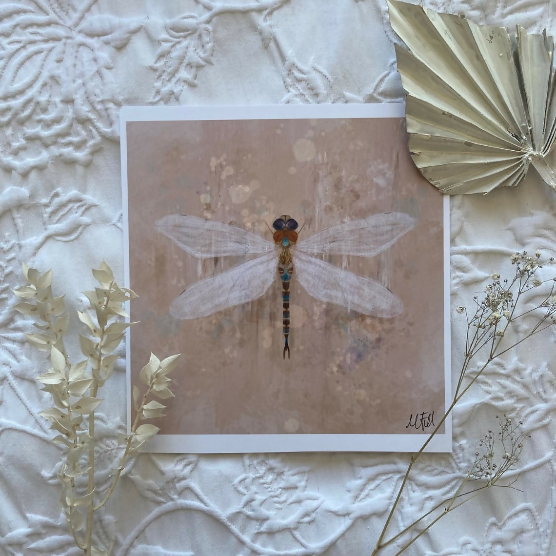 'Emperor' Dragonfly Illustration Square Print Mounted