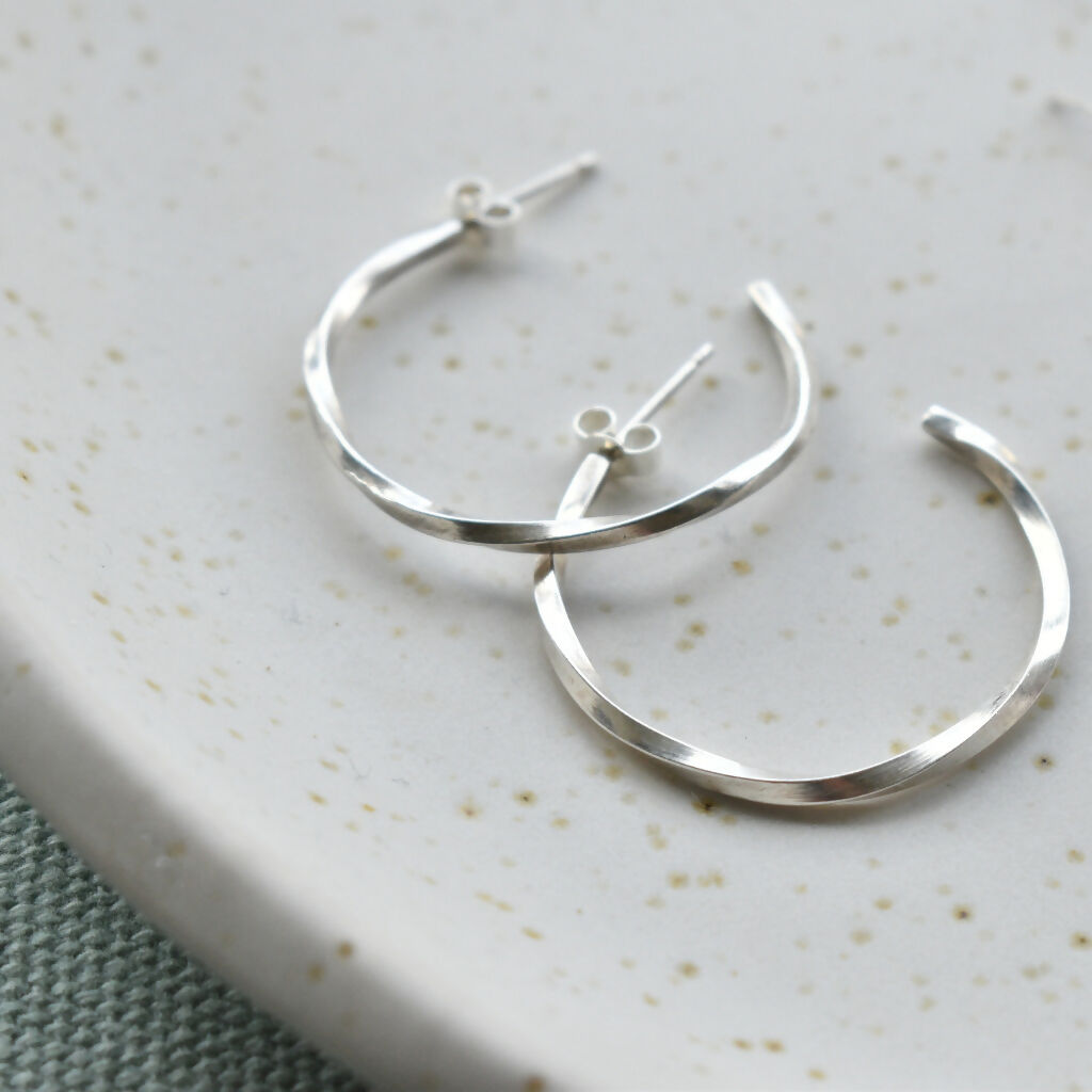 Sterling Silver Twist Hoop Earrings