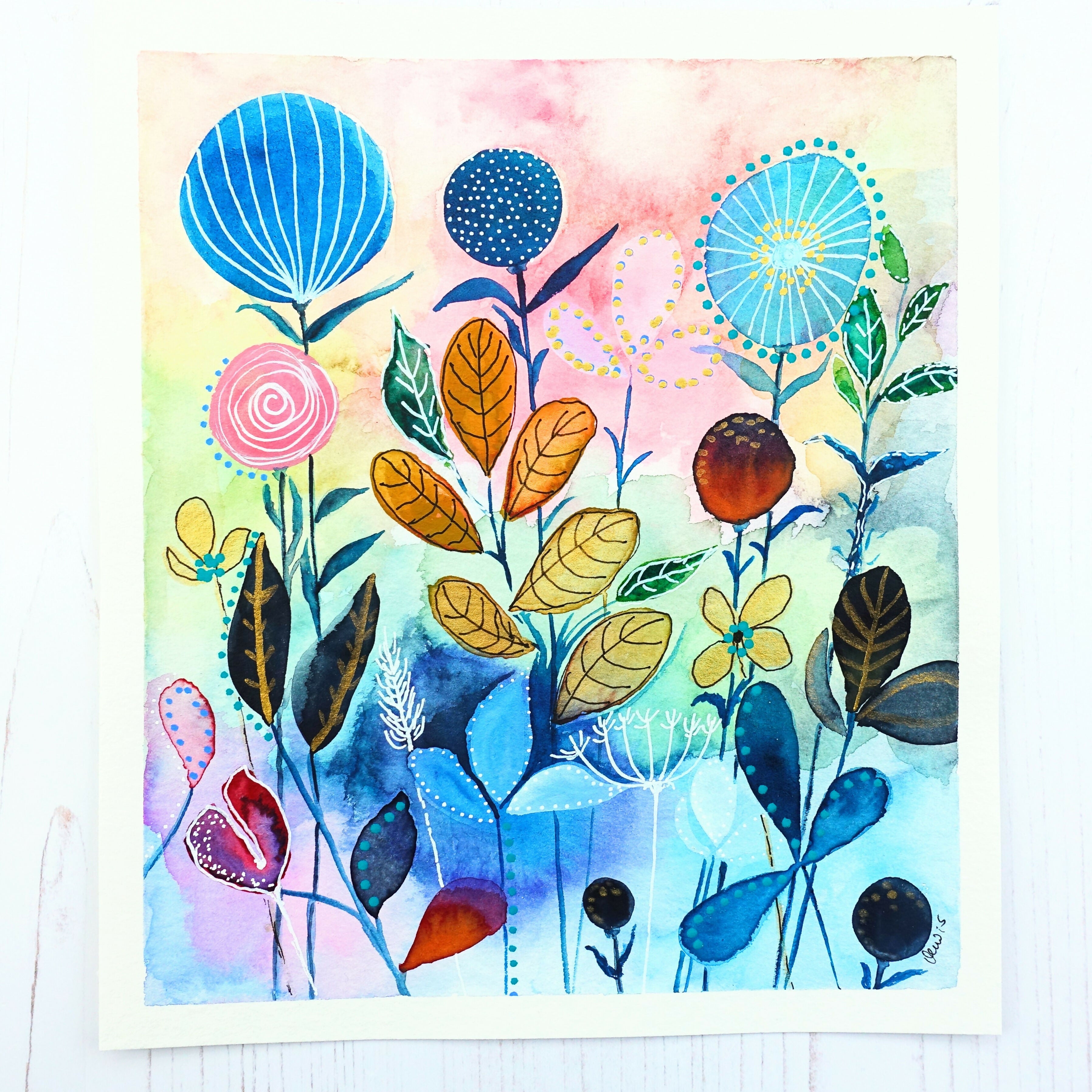 'Seed Heads & Autumn Leaves' Original Mixed Media Painting