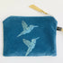 Teal Hummingbirds Velvet Zip-Up Pouch with Wrist Strap