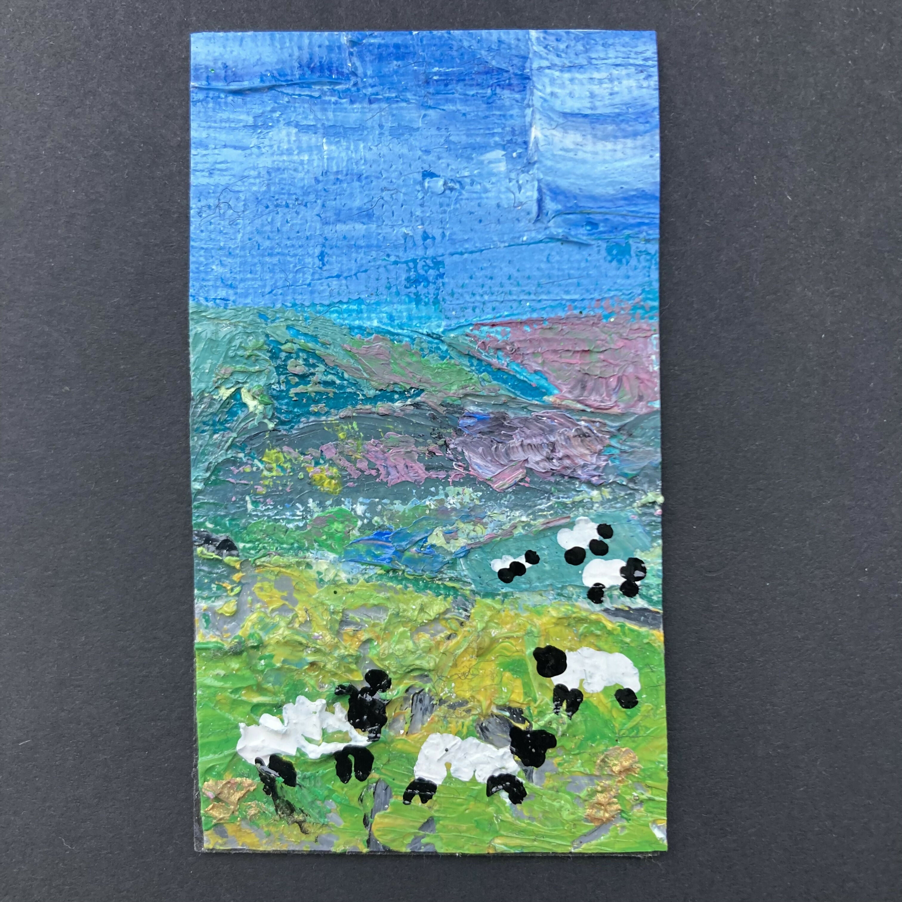 6 Sheep Oil Painting Mini Canvas Fridge Magnet