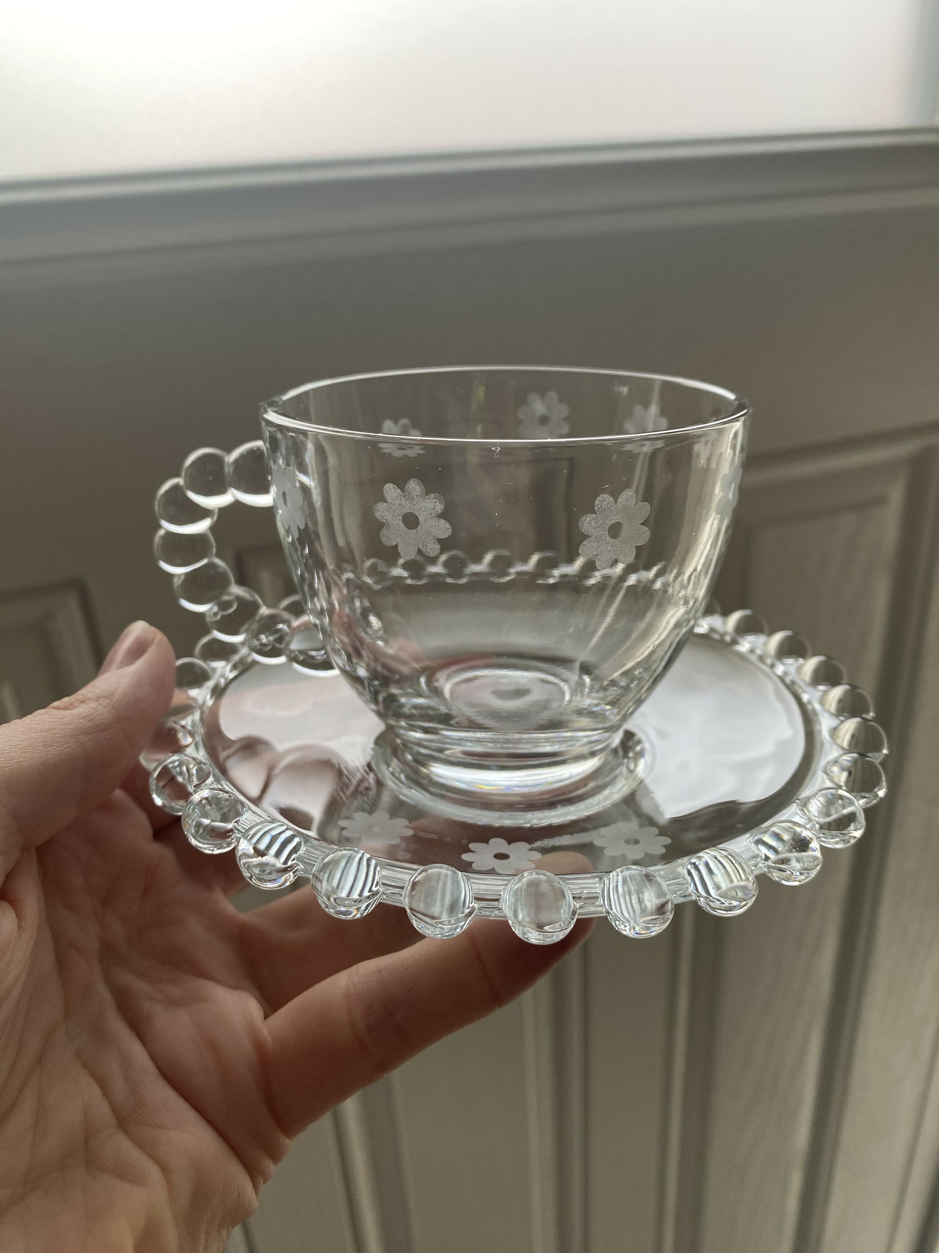 Etched Glass Cup & Saucer