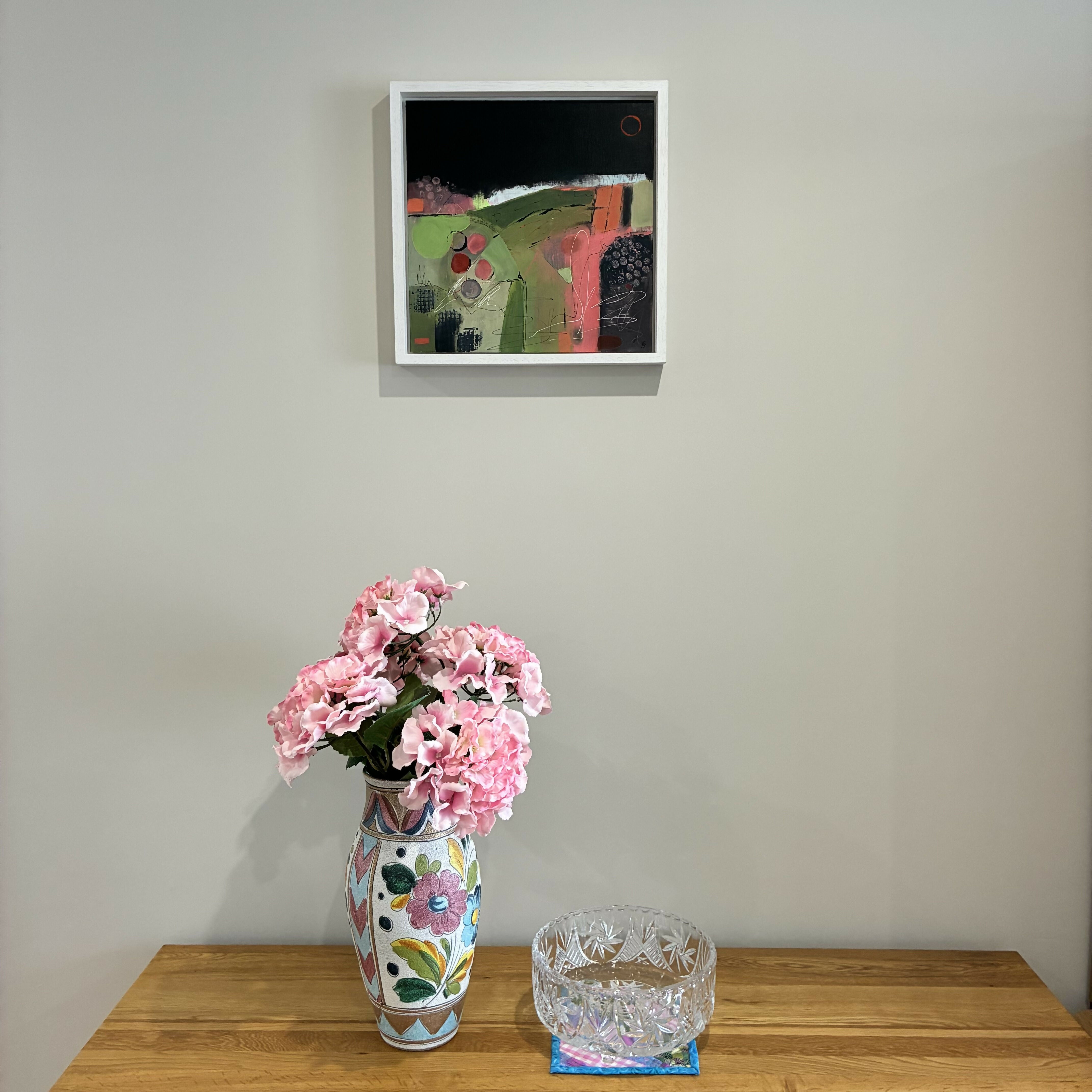 Abstract Landscape Acrylic Painting On Wood Panel In Tray Frame 'Lucky Day'