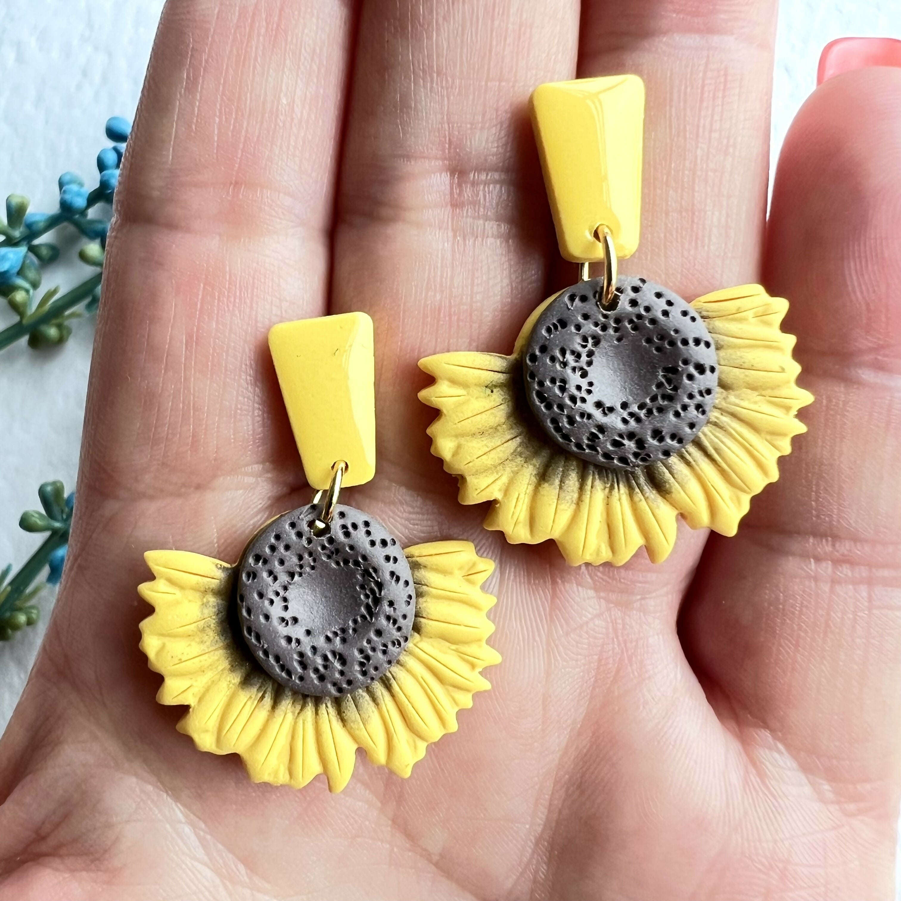 Flower Dangle Earrings – Polymer Clay Textured Earrings, Dainty Earrings, Handmade Clay Jewellery
