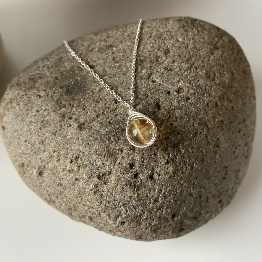 Citrine Drop Necklace, Sterling Silver