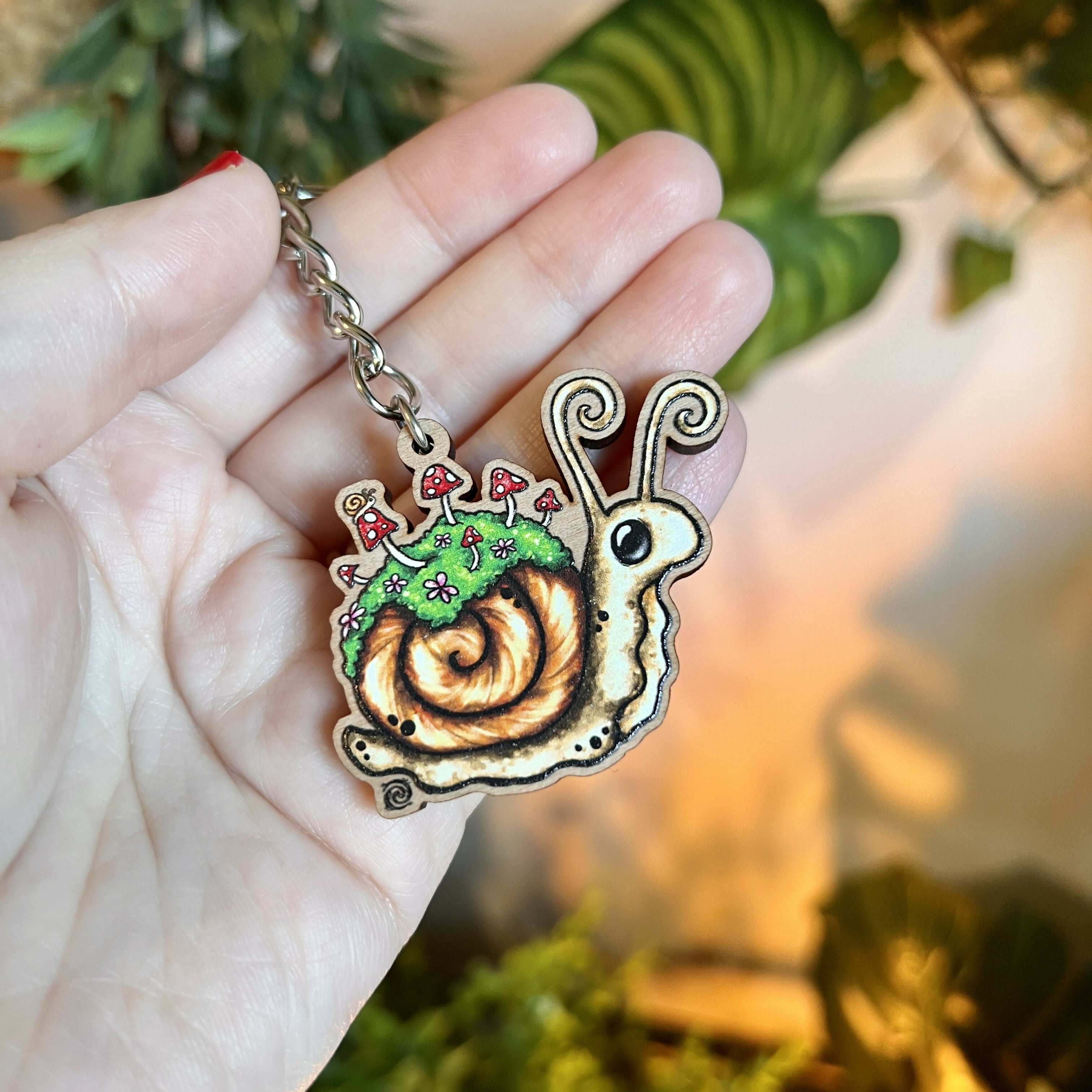 Sadie the Snail Wooden Keyring