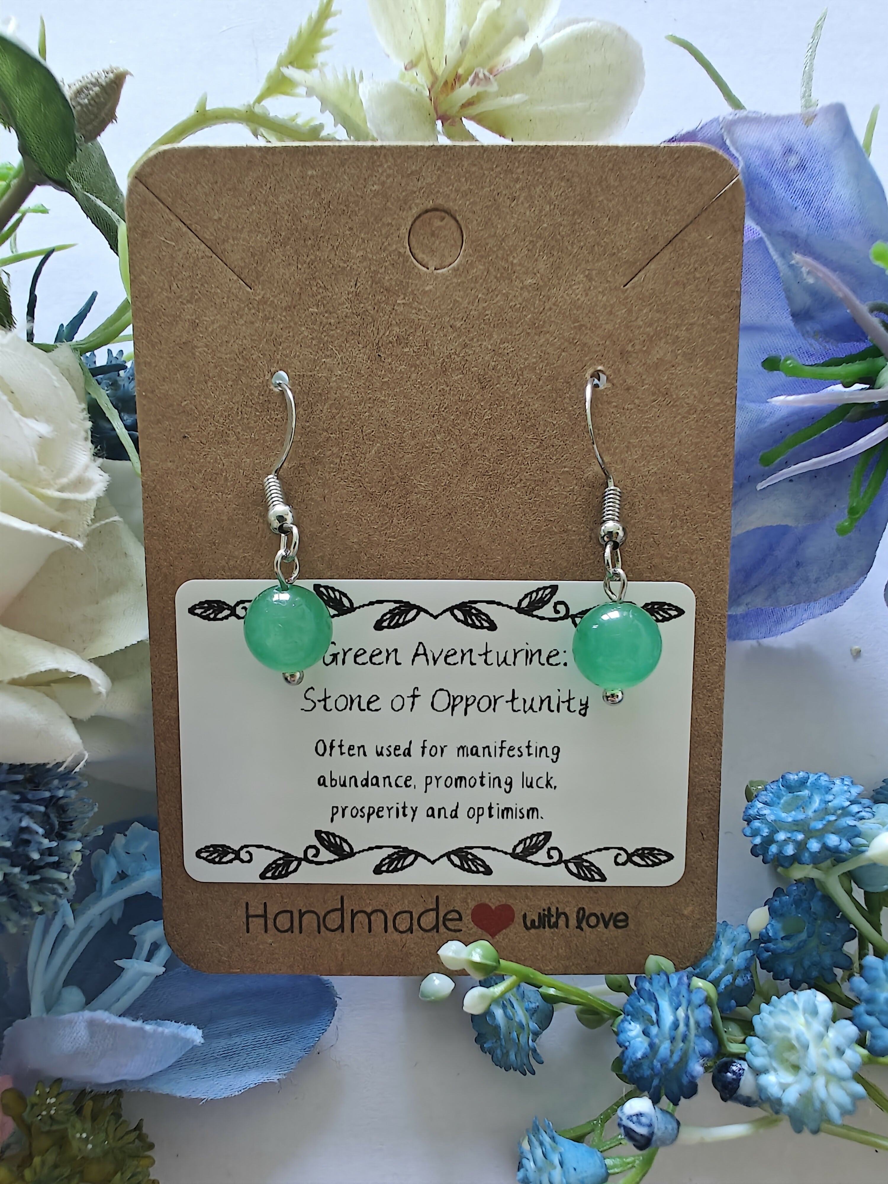 Green Aventurine Earrings on Sterling Silver Plated Hooks