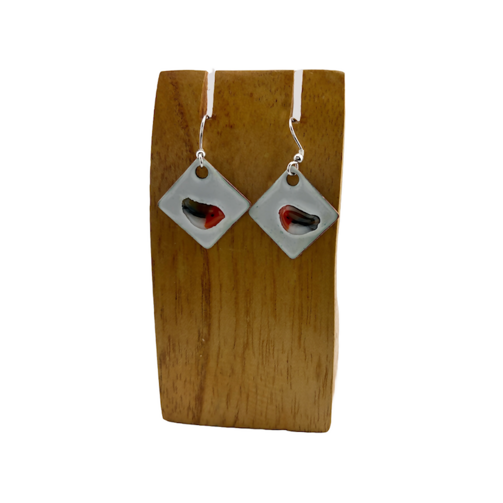 Handmade Robin In The Snow Christmas Earrings Enamel And Sterling Silver