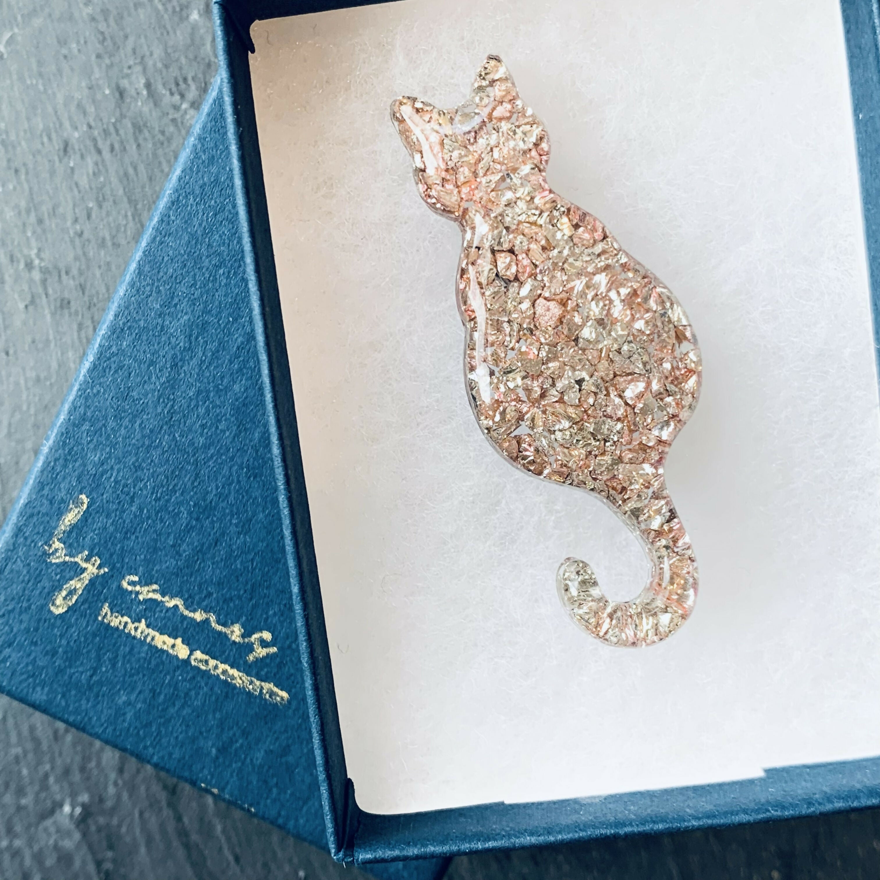 Hand Cast Mosaic Resin Cat Brooch