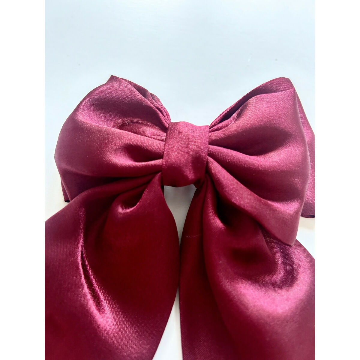 Burgundy Red Satin Hair Bow with Barrette Clip