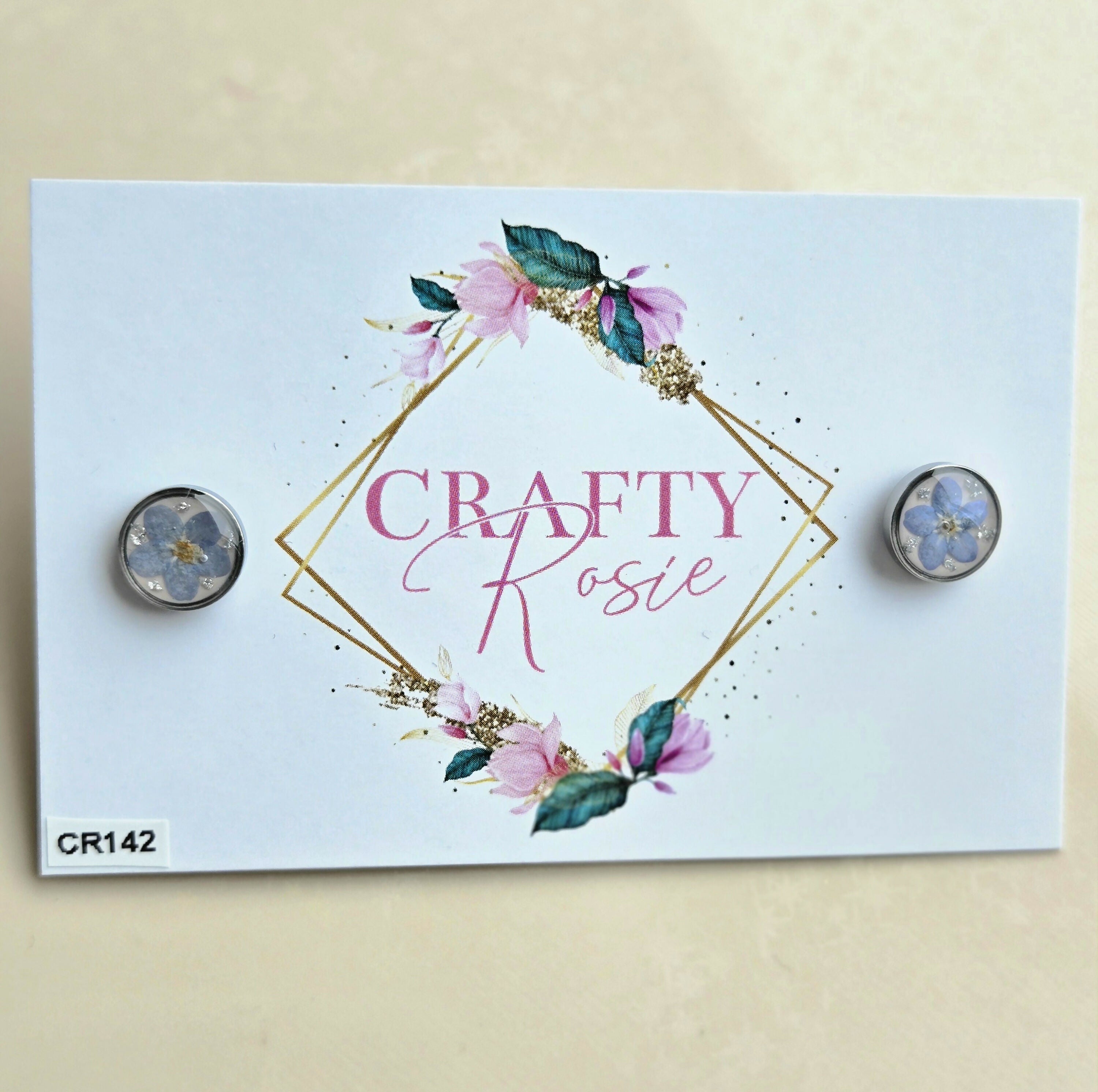 Stainless Steel Real Dried Forget Me Not Flower Stud Earrings