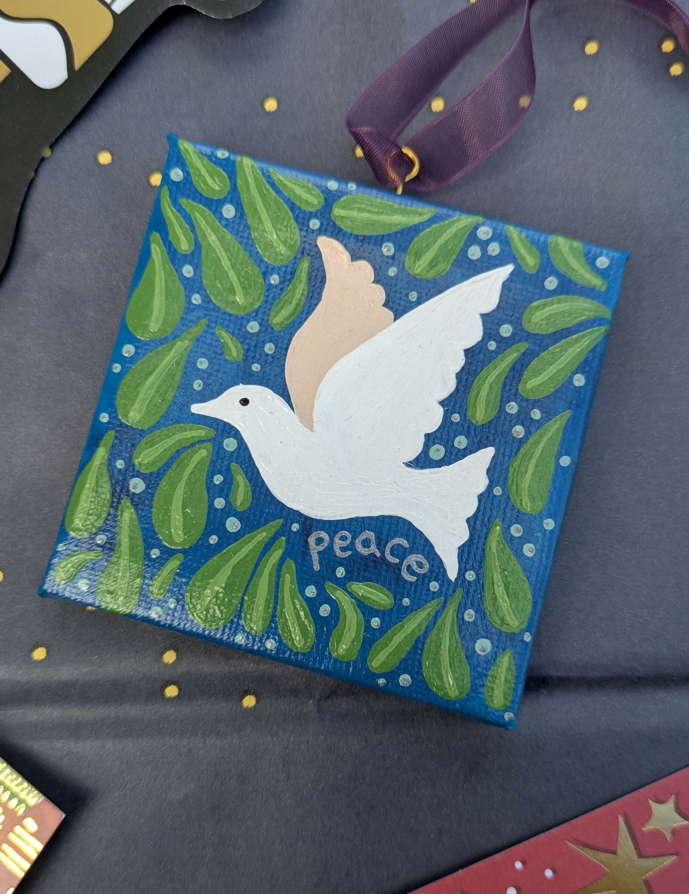 Mini Canvas Peace Christmas Decoration