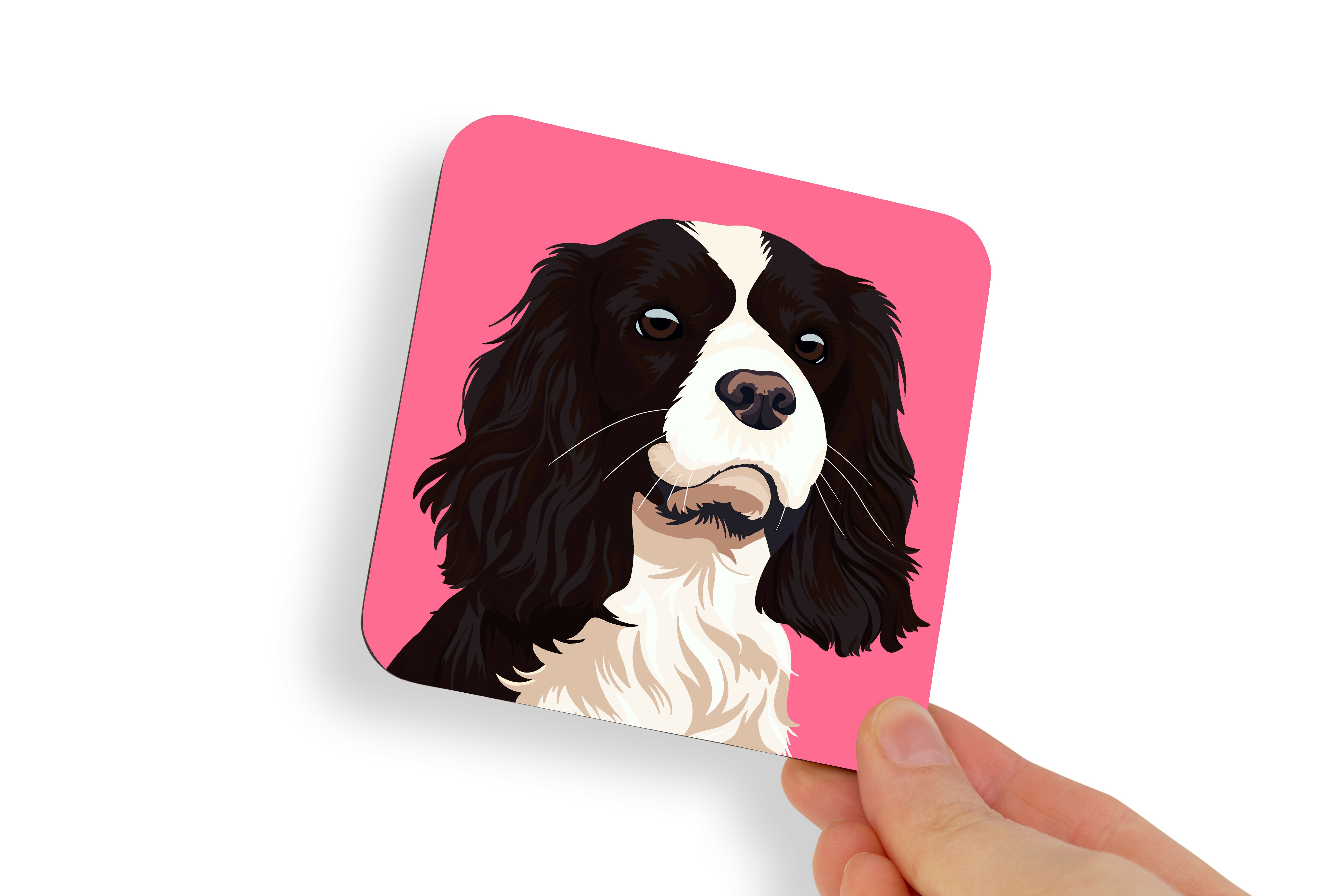 King Charles Spaniel Dark Brown and White V3 Dog Coaster