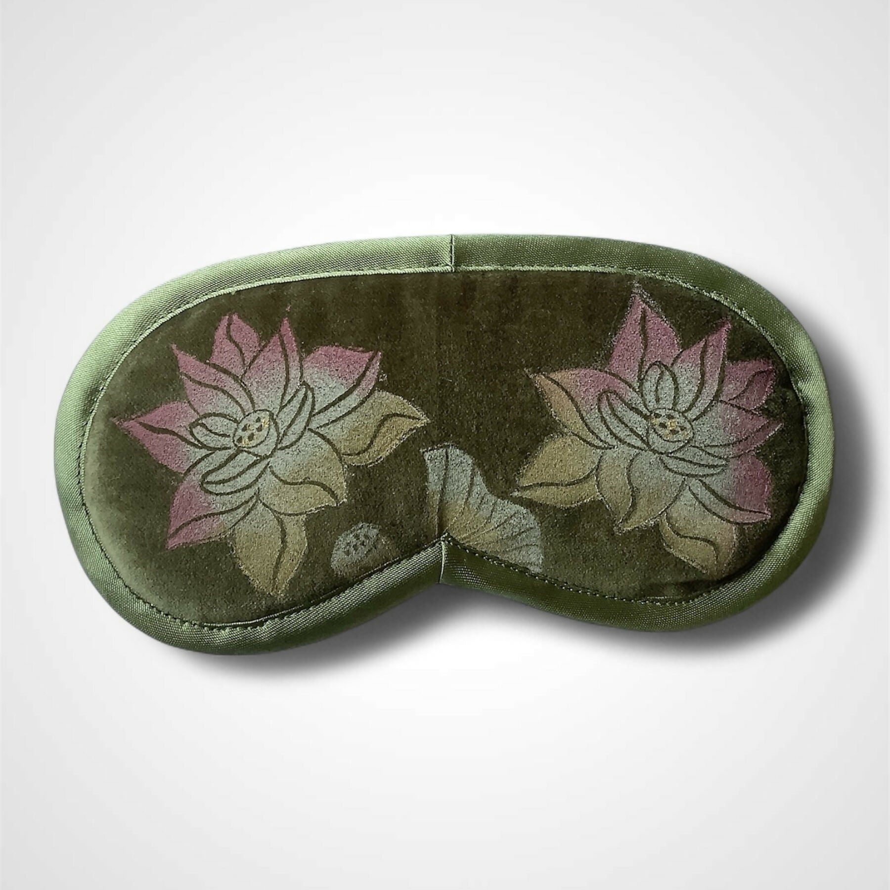 Lotus Flower Olive Green Velvet Lavender Eye Mask