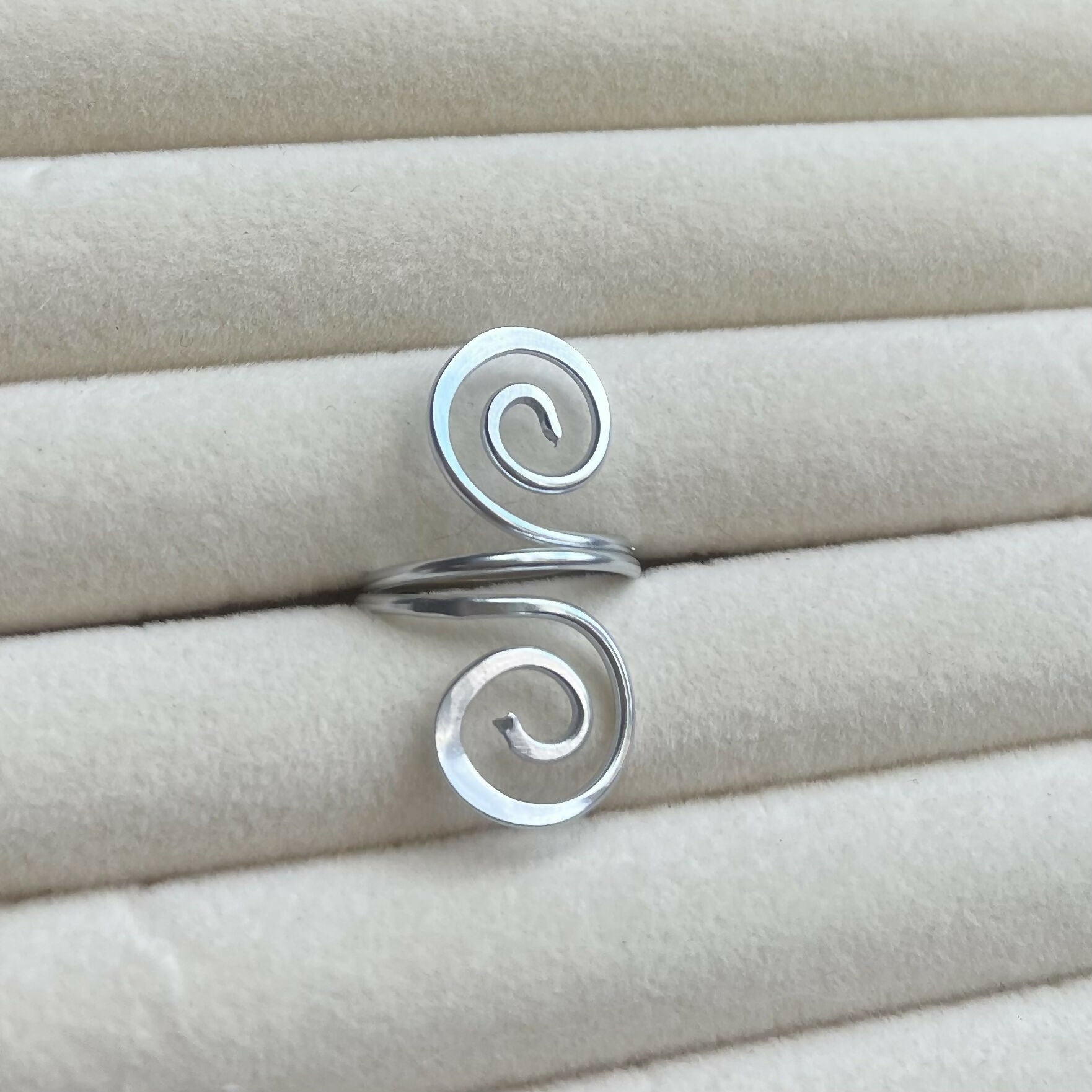 Silver Spirals Adjustable Aluminium Ring