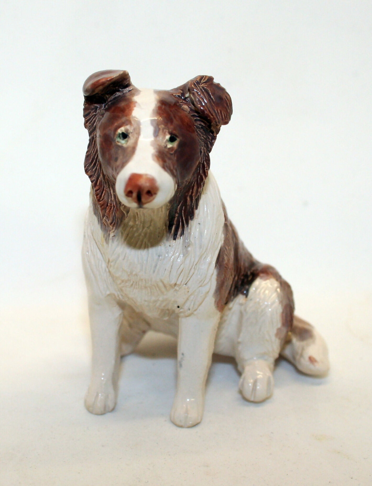 Ceramic red merle Border collie dog sculpture