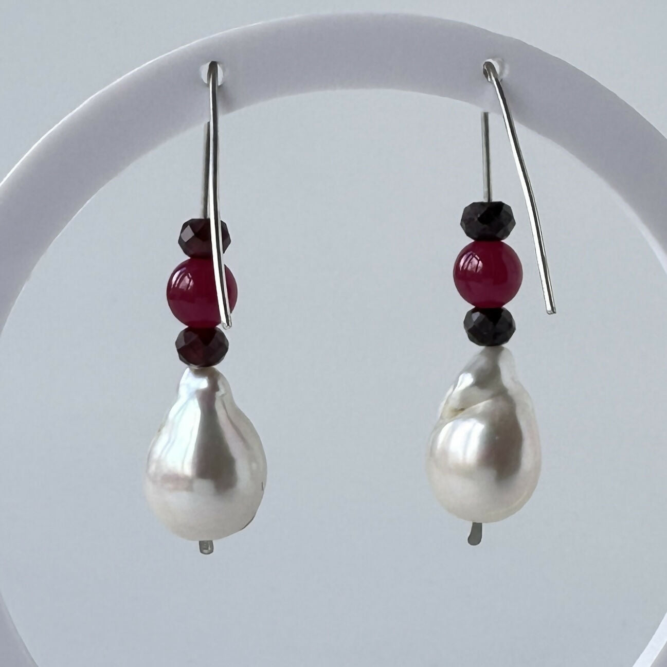 HEALING CRYSTAL & STERLING SILVER ROOT CHAKRA EARRINGS WITH BAROQUE PEARLS