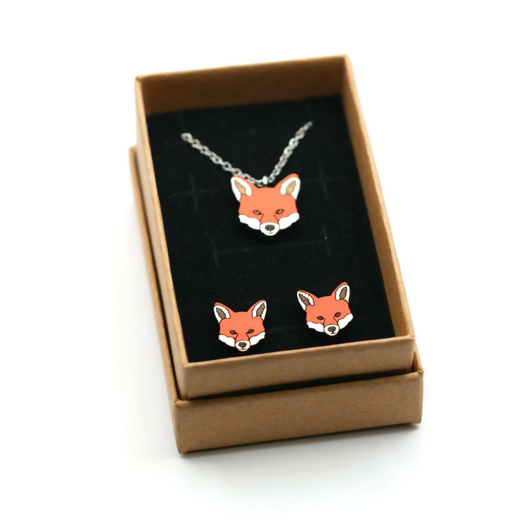 Foxes Necklace and Stud Earrings Set