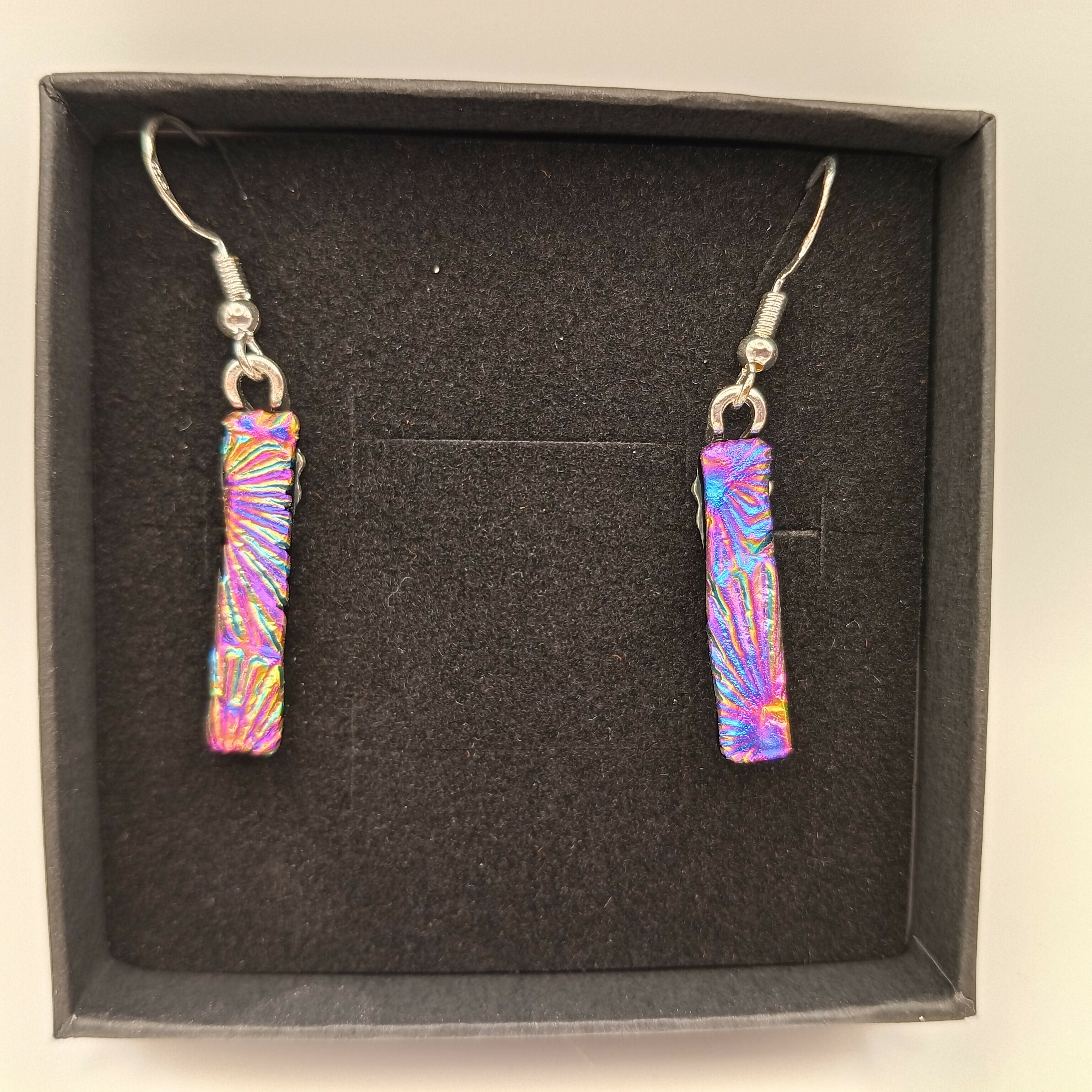 Pink, Purple and Gold Rippled Dichroic Earrings