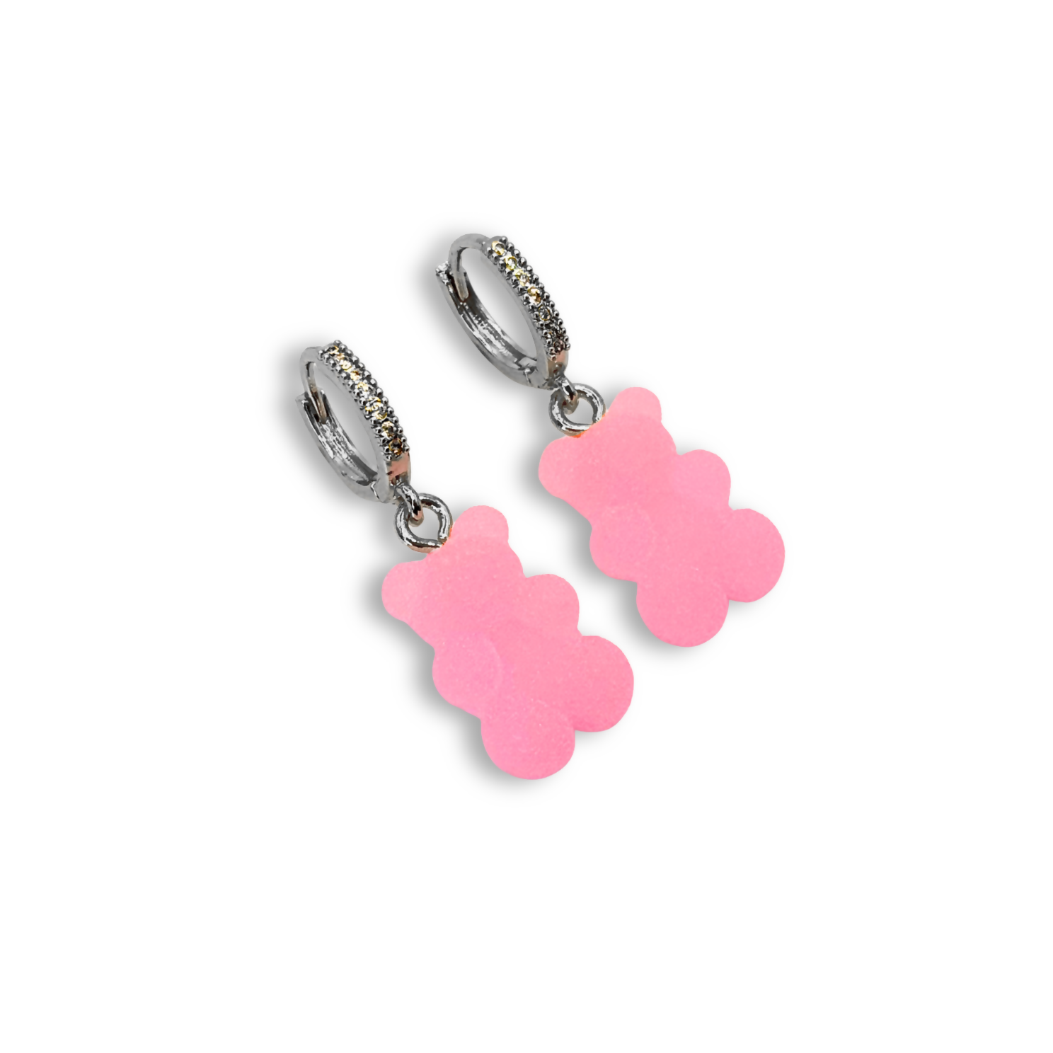Sugar Coated Gummy Bear Hoop Drop Earrings - Bubblegum Pink