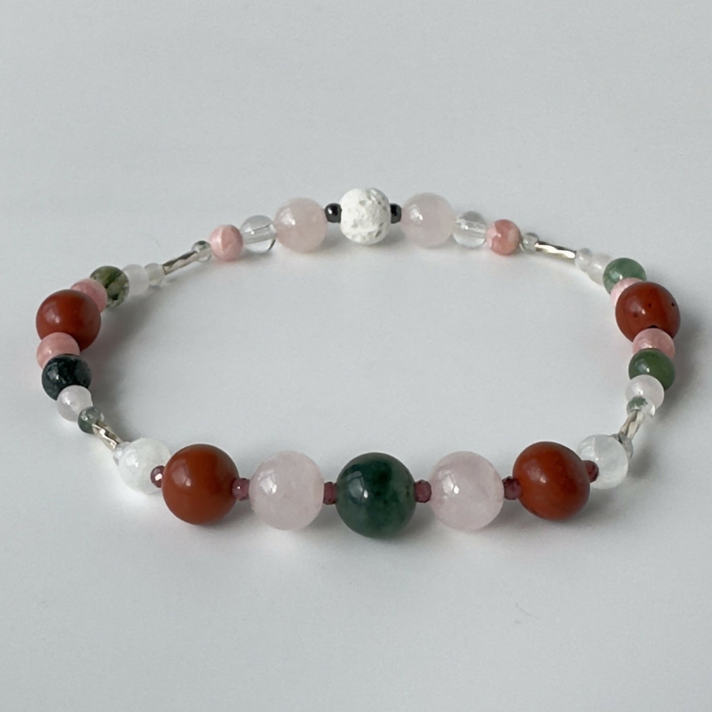 HEALING CRYSTAL & STERLING SILVER STRETCH BRACELET WITH AROMATHERAPY BEADS TO HELP WITH GIVING & RECEIVING LOVE