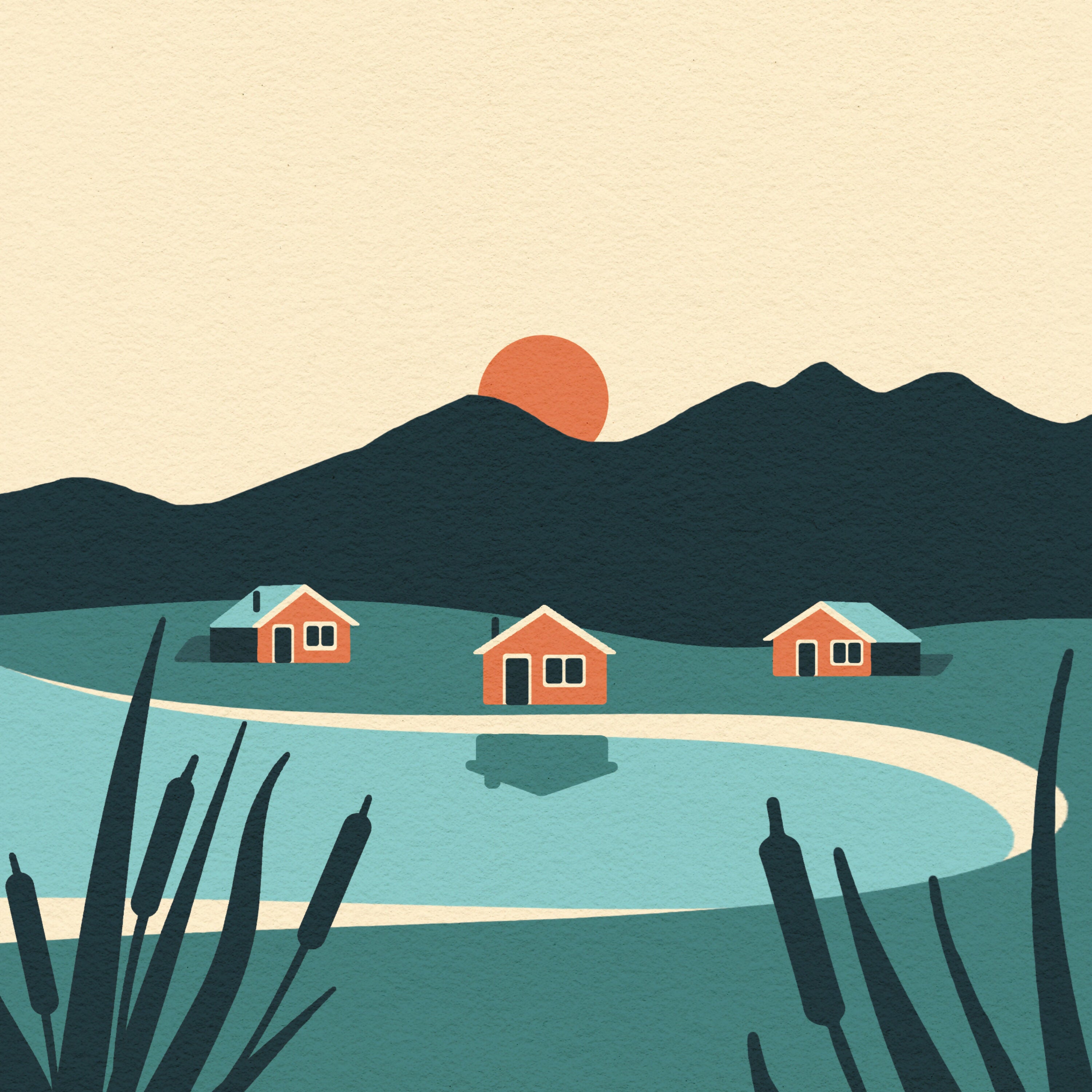 Red Lake Houses, A4 Print