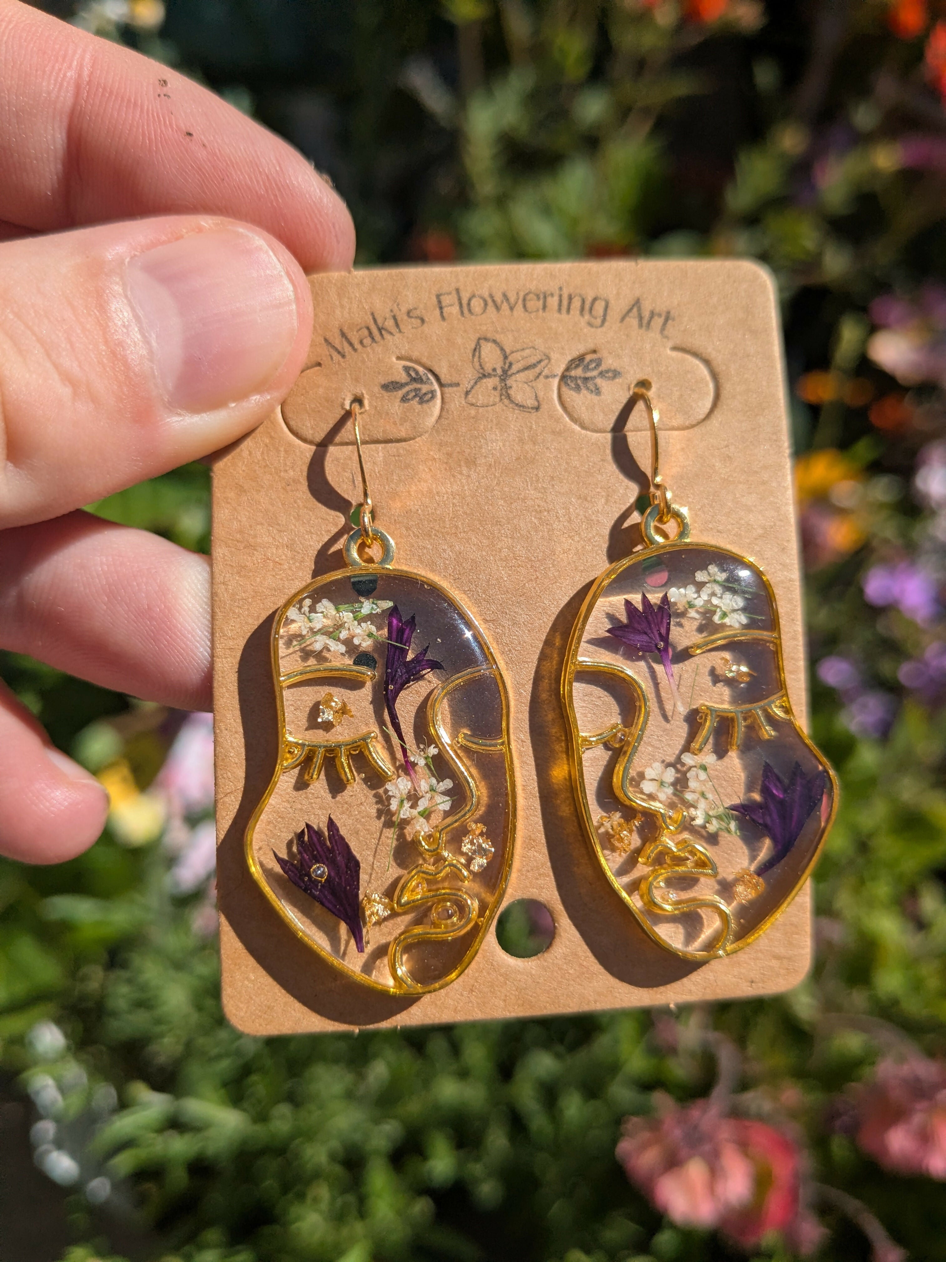 PURPLE CORNFLOWER LADY FACE EARRINGS