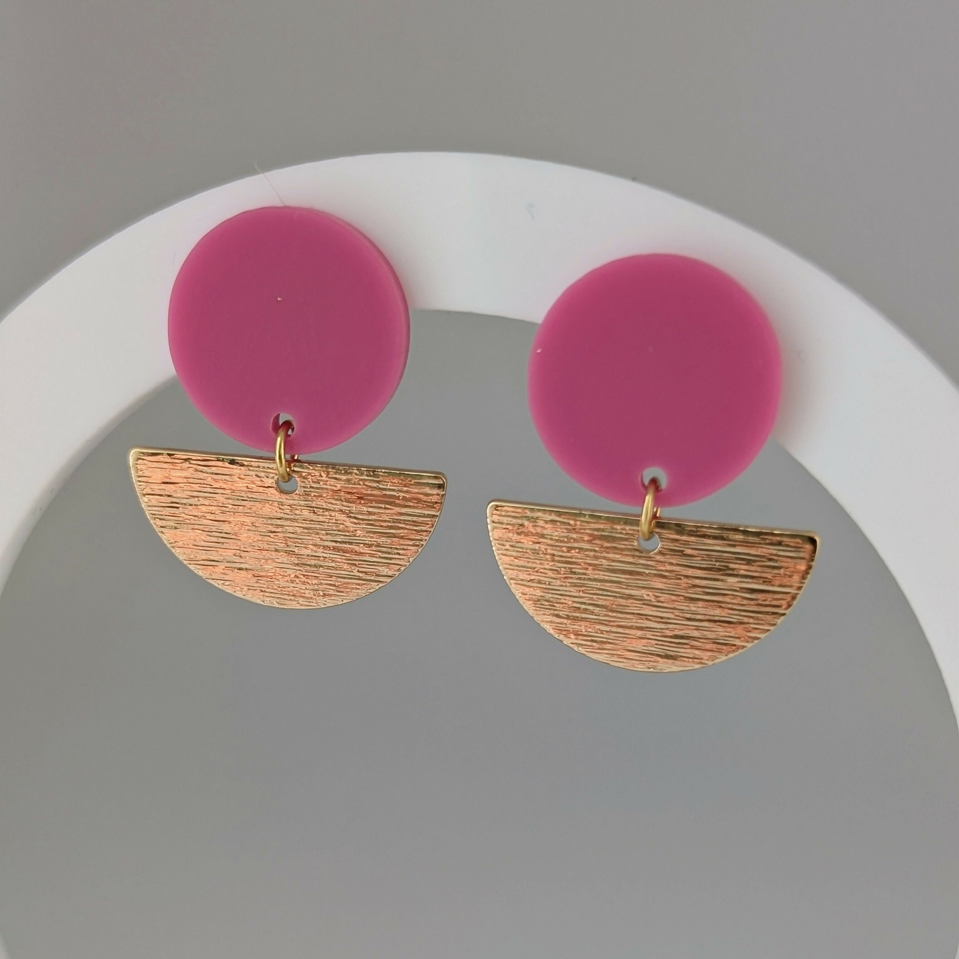 Magenta Geometric Earrings in Gold or Silver